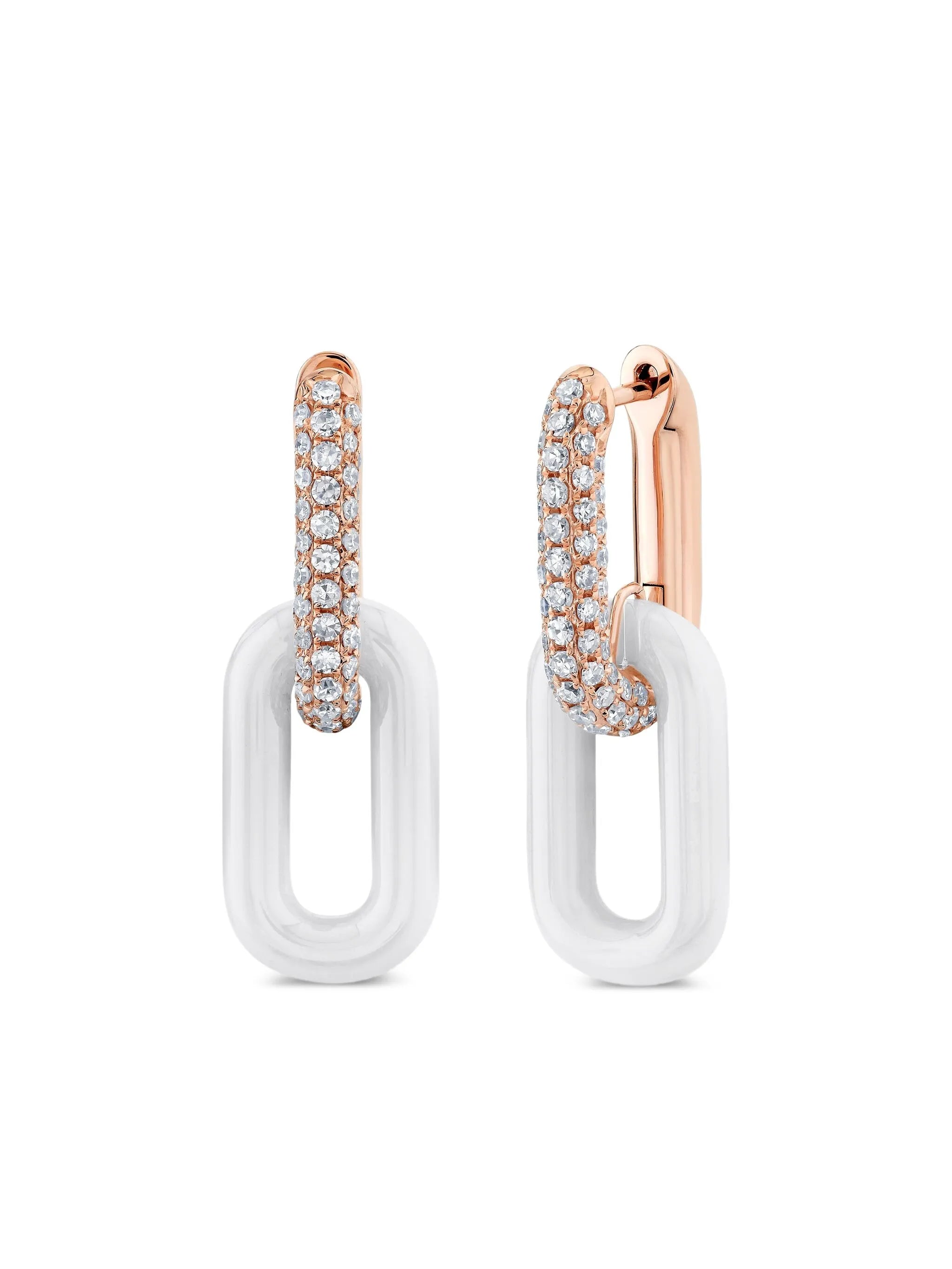 18CT rose gold cable-link diamond earrings
