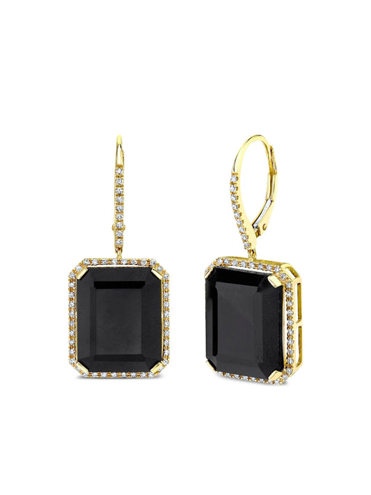 18K yellow gold portrait black onyx and diamond earrings