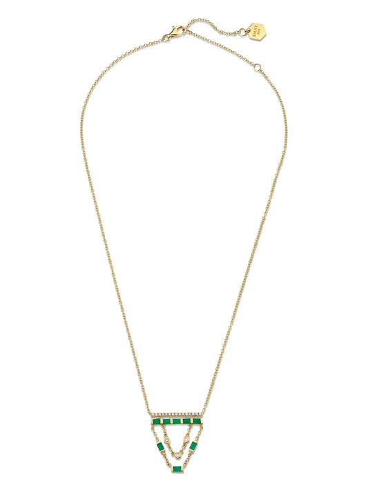18CT yellow gold cascade emerald and diamond necklace