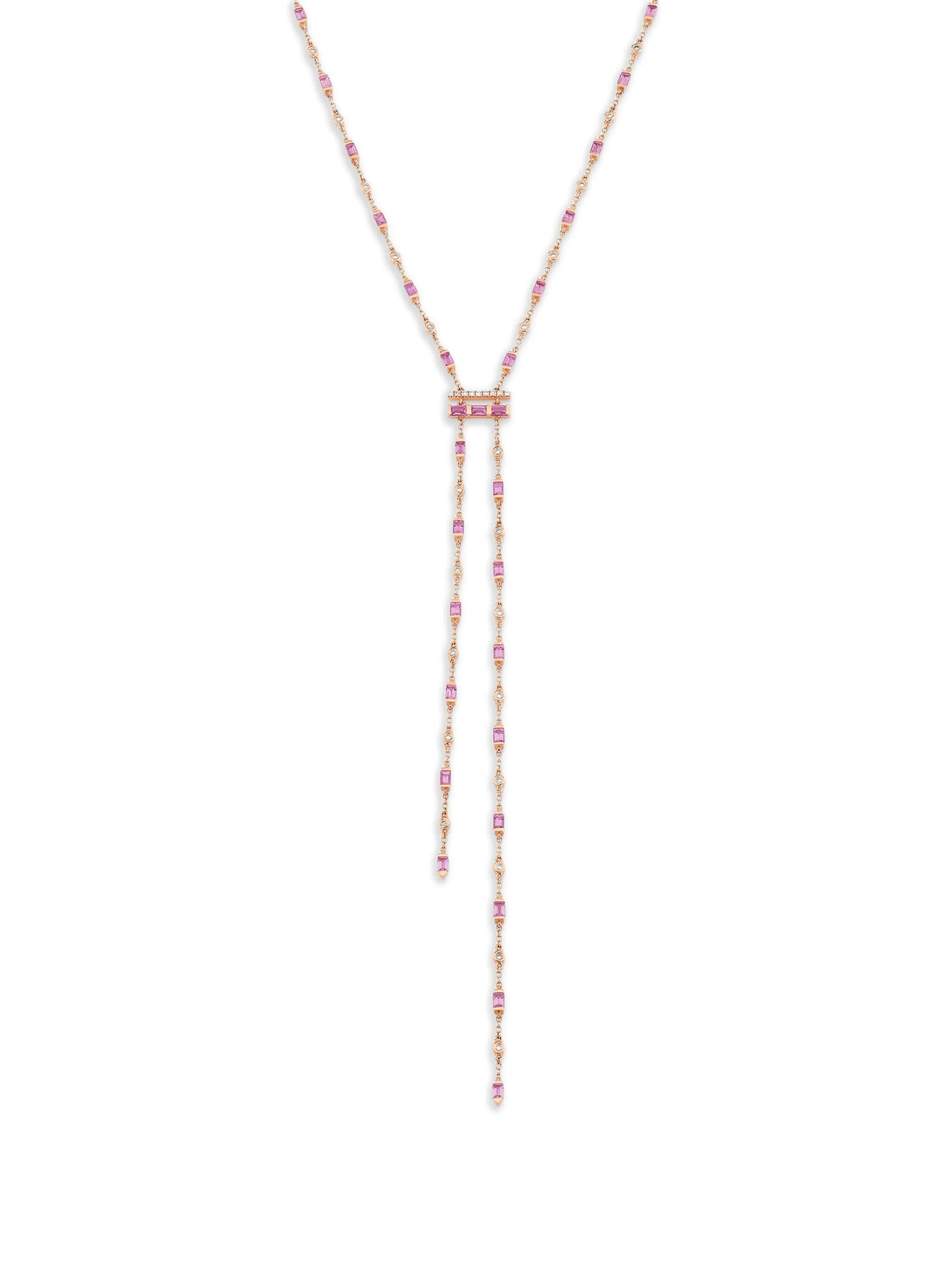18K rose gold Cascade Y pink sapphire and diamond necklace