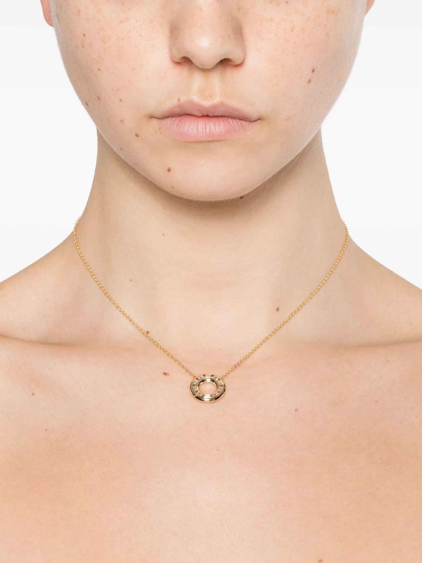 18K yellow gold diamond and emerald orbit necklace