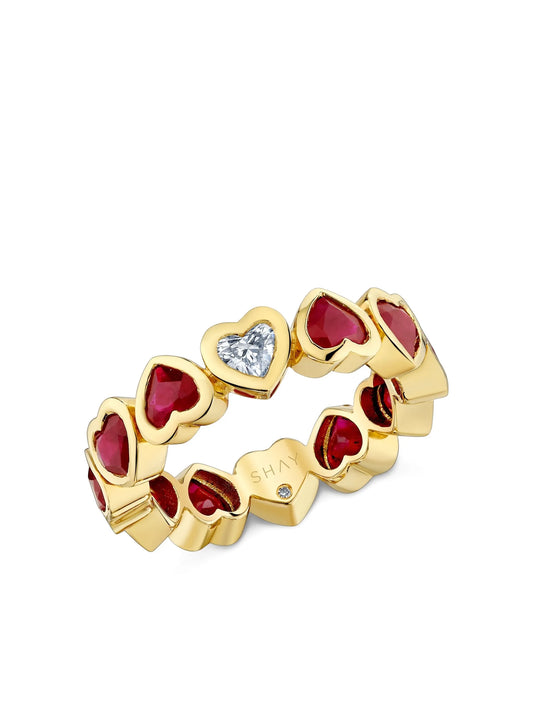 18K yellow gold Heart ruby and diamond ring