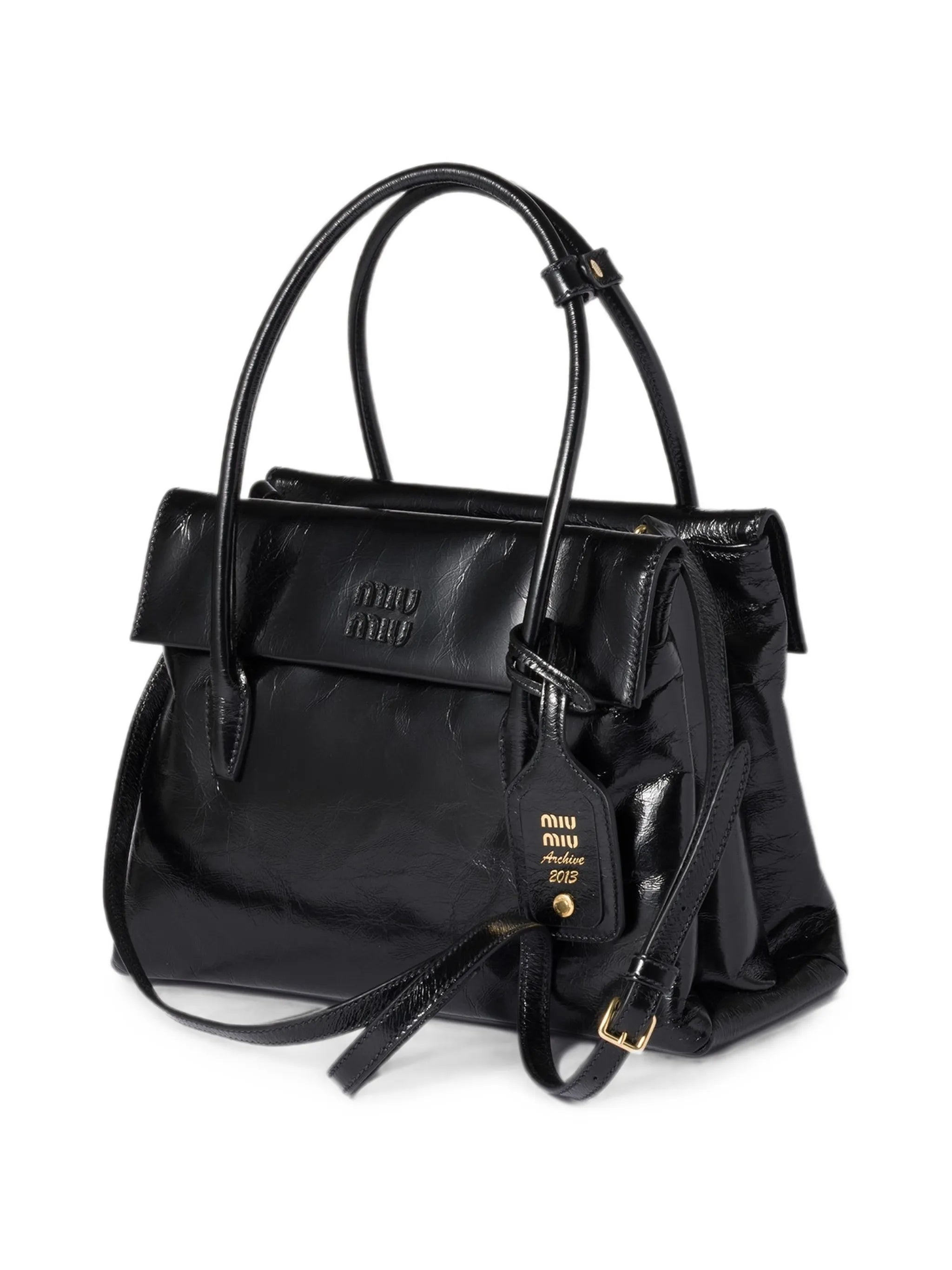 shiny leather handbag