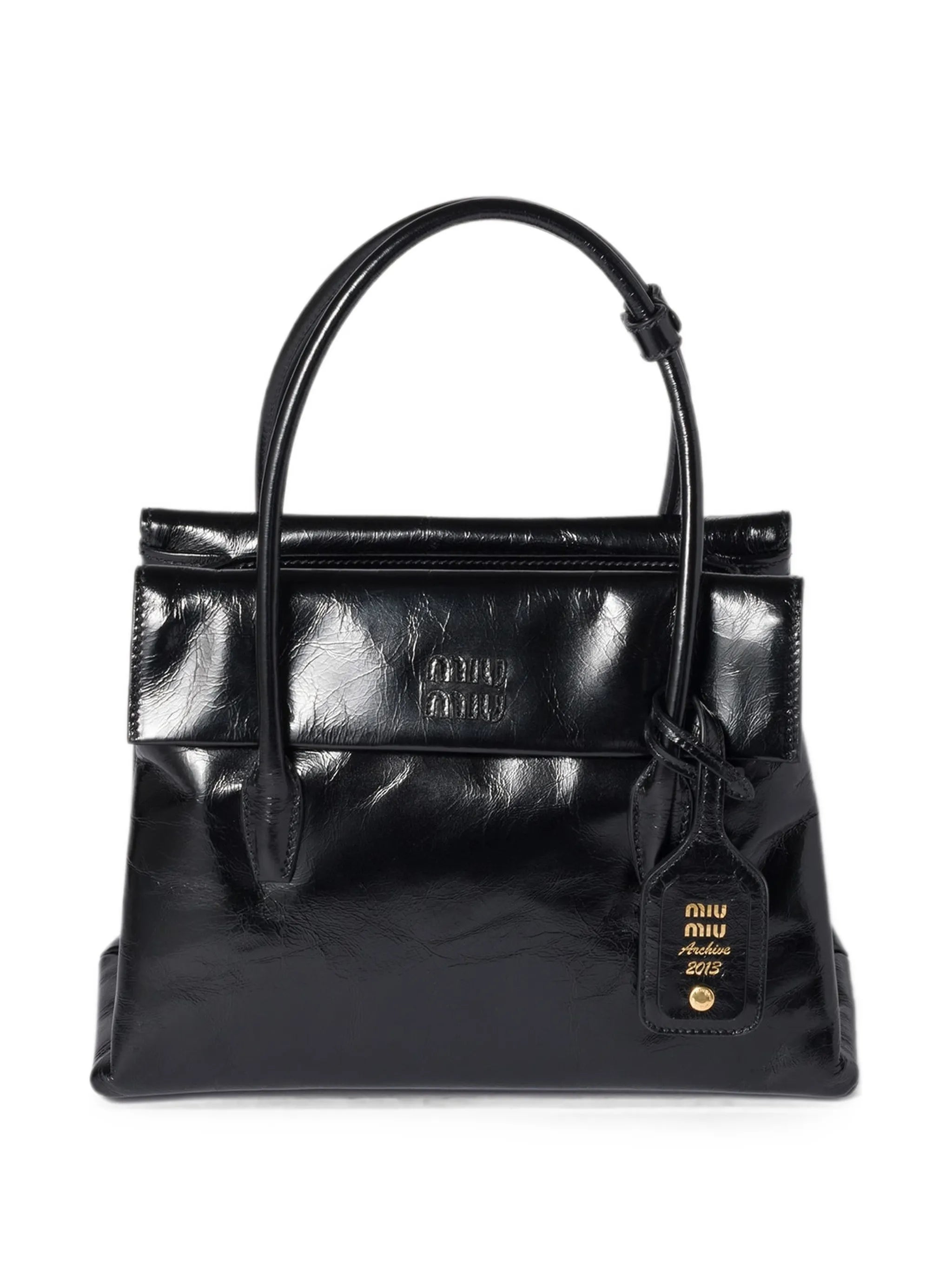 shiny leather handbag
