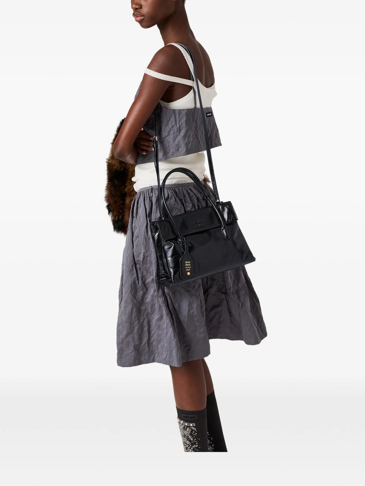 shiny leather handbag