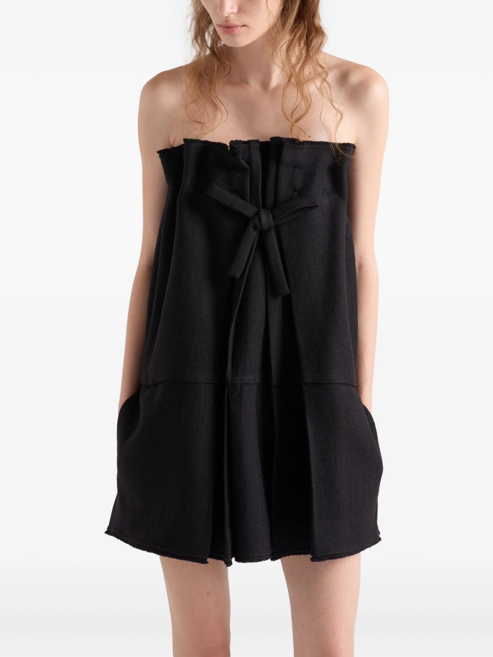 bow-detailed pleated dress