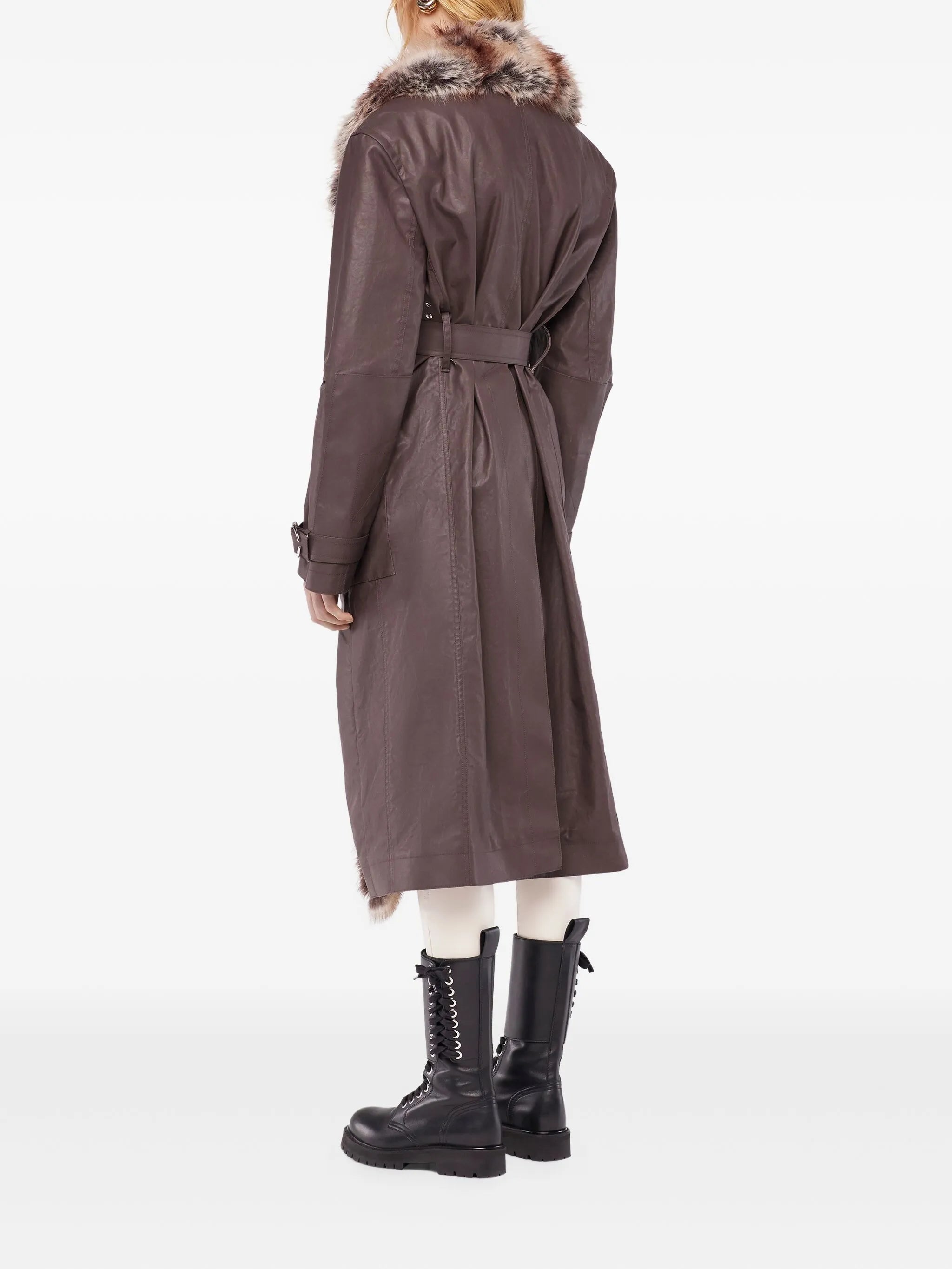 fur-trimmed belted coat