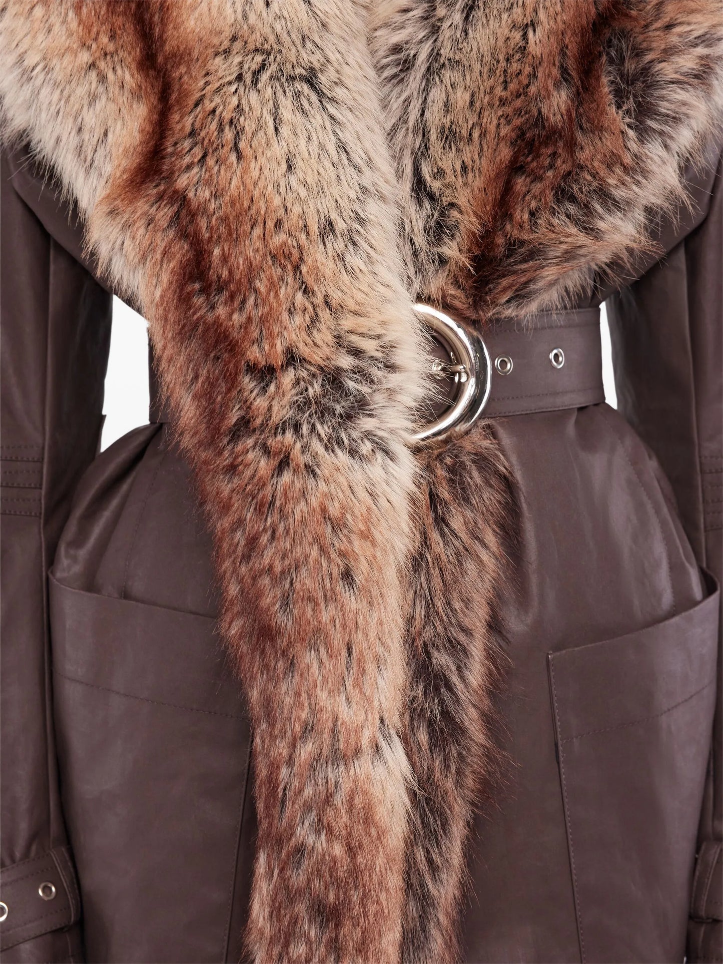 fur-trimmed belted coat