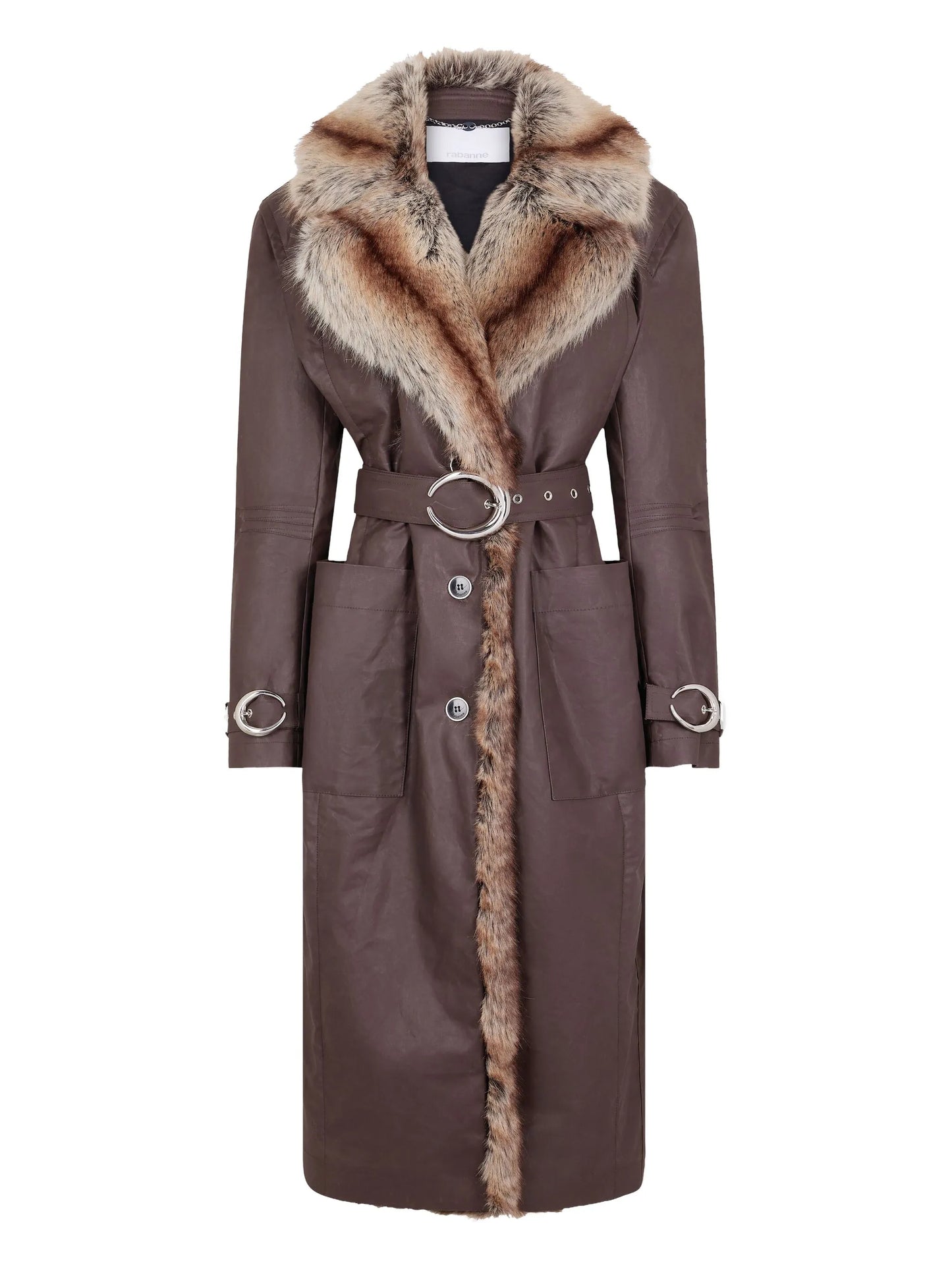 fur-trimmed belted coat