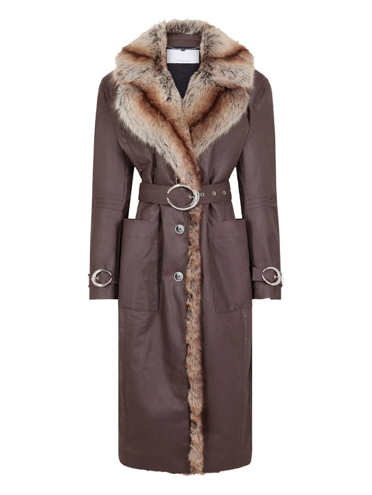 fur-trimmed belted coat