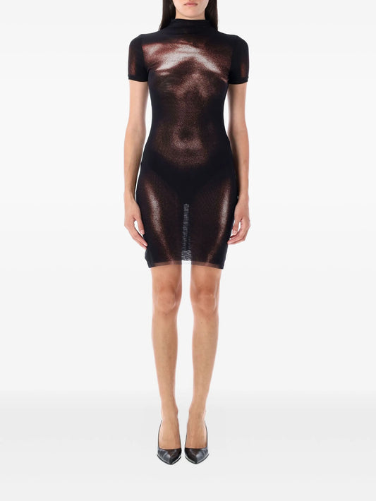 mesh body-print mini dress