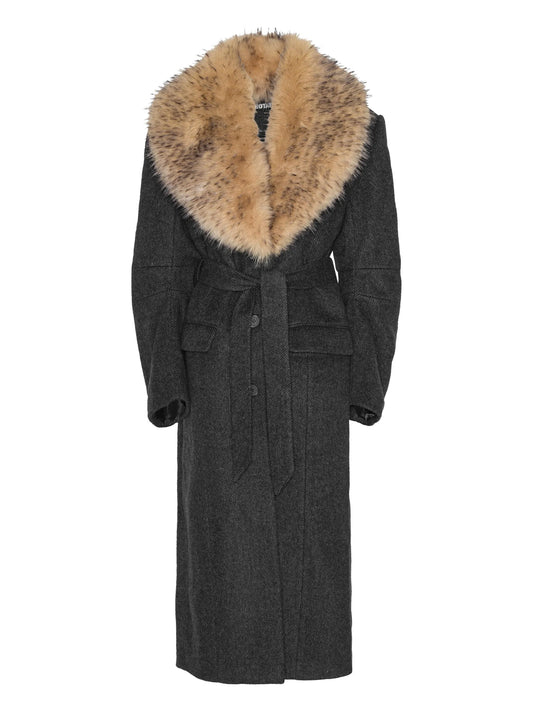 single-breasted faux-fur collar coat
