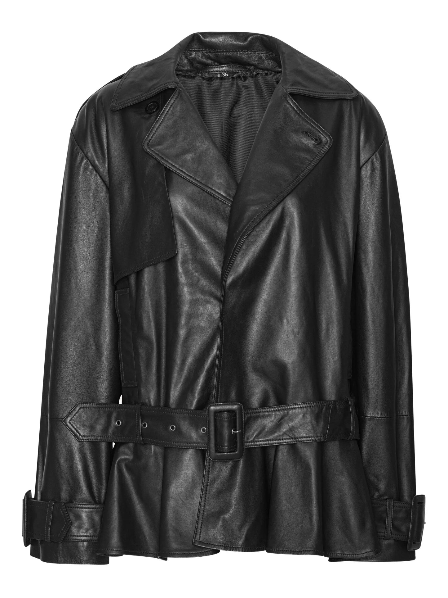 belted ruffle leather jacket