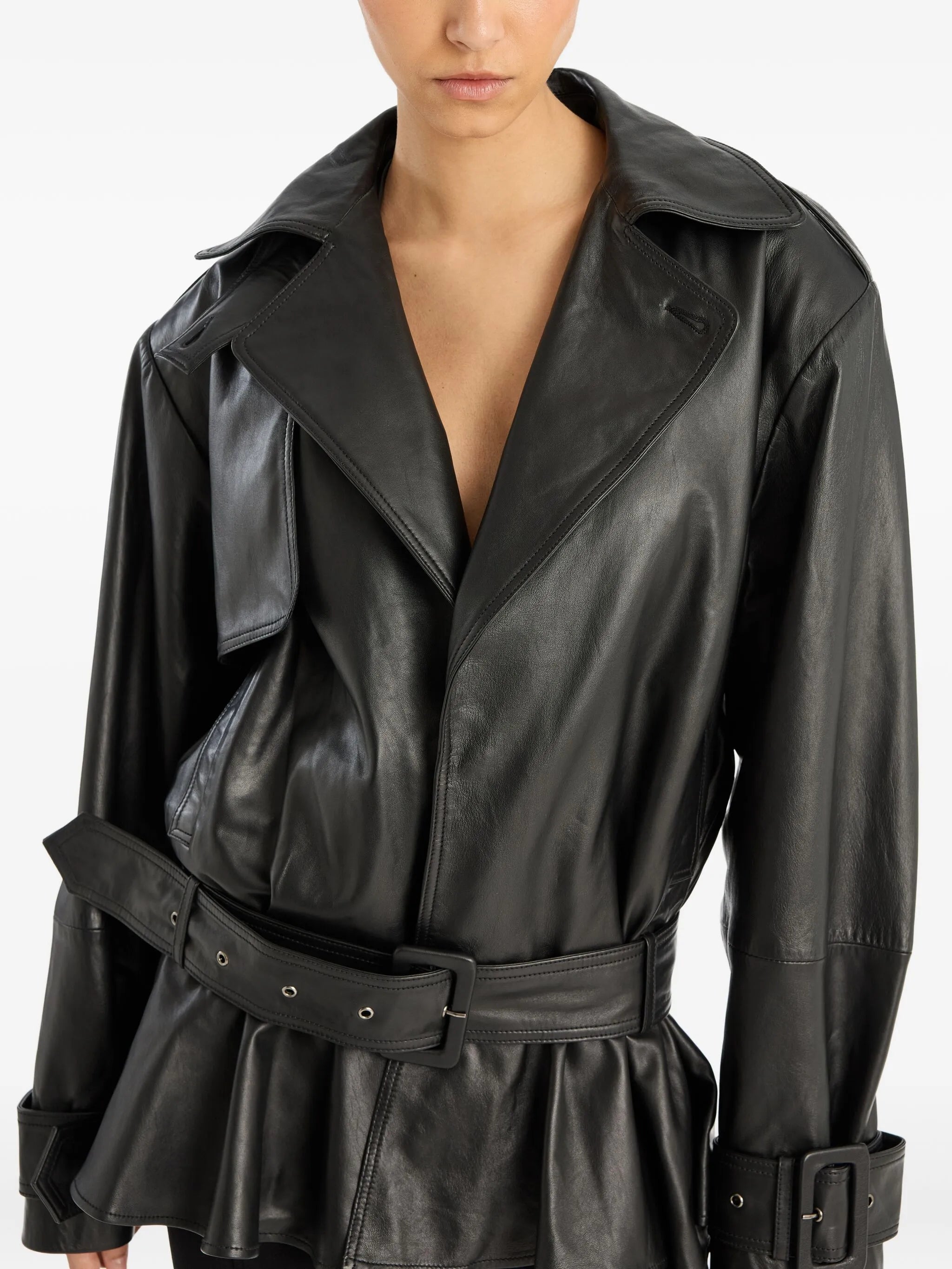 belted ruffle leather jacket