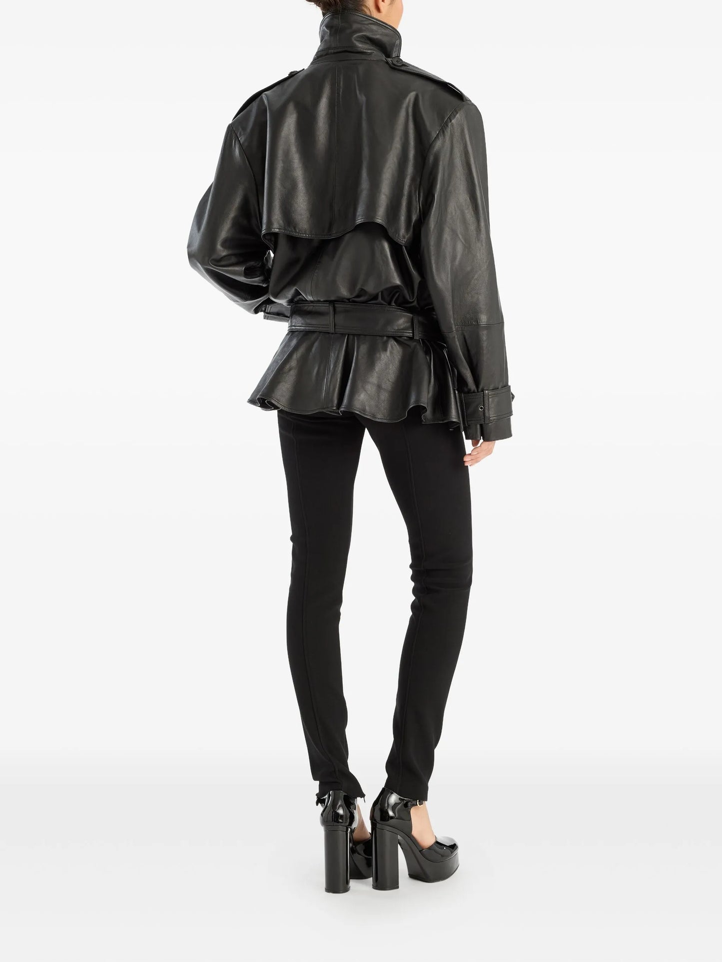 belted ruffle leather jacket