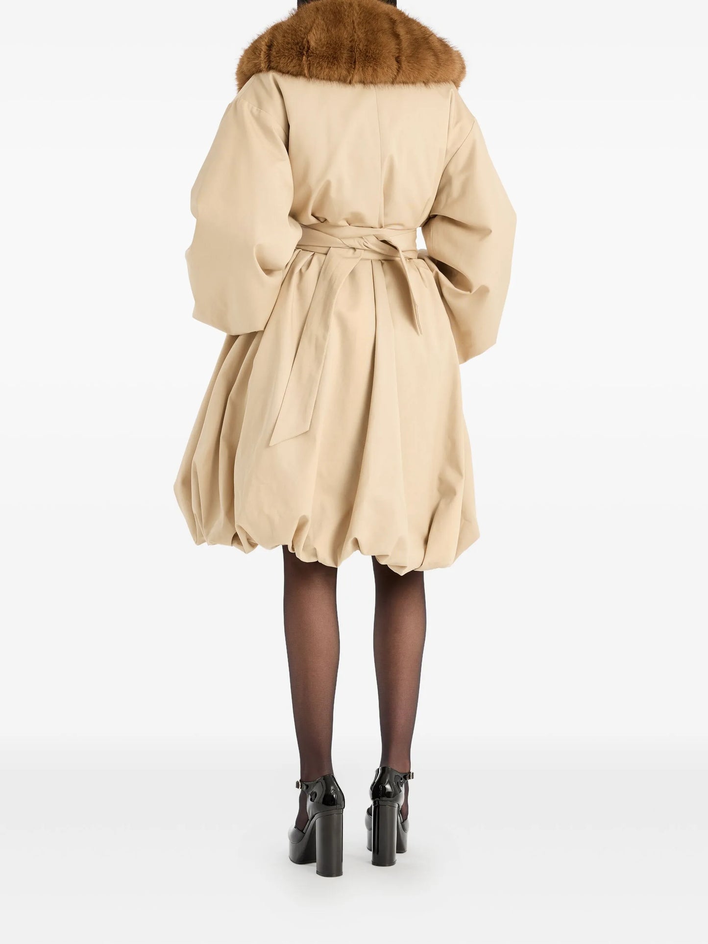 faux-fur-collar balloon-hem coat