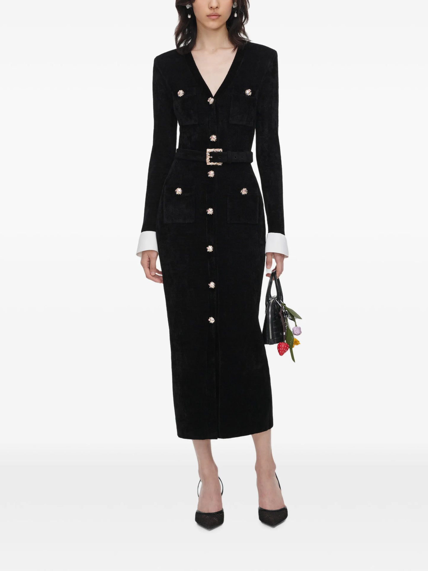 belted double-breasted midi dress