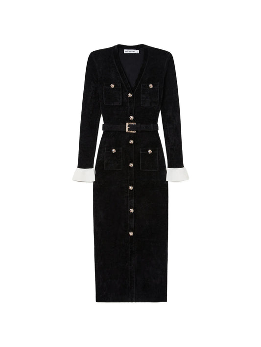 belted double-breasted midi dress