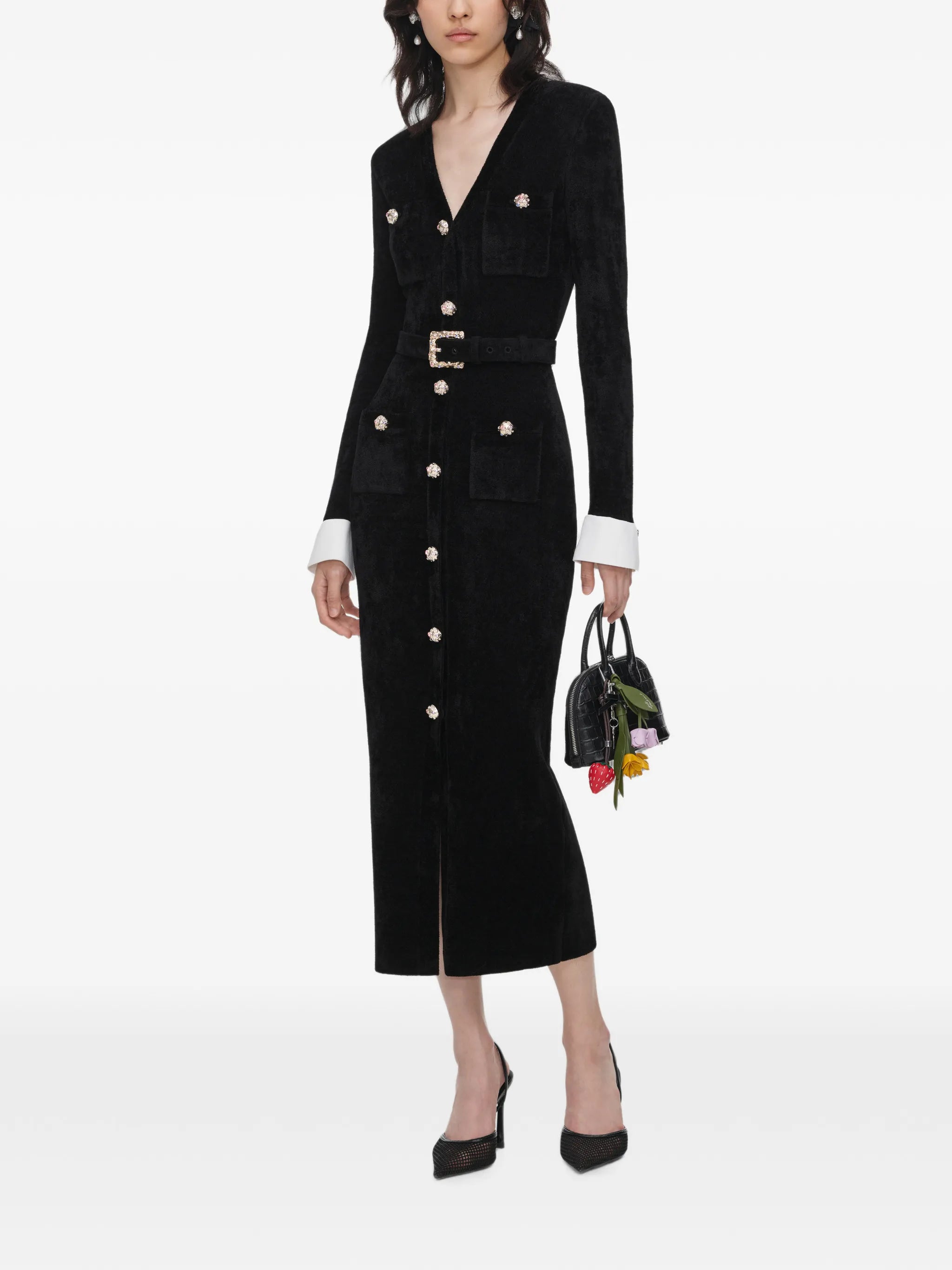 belted double-breasted midi dress