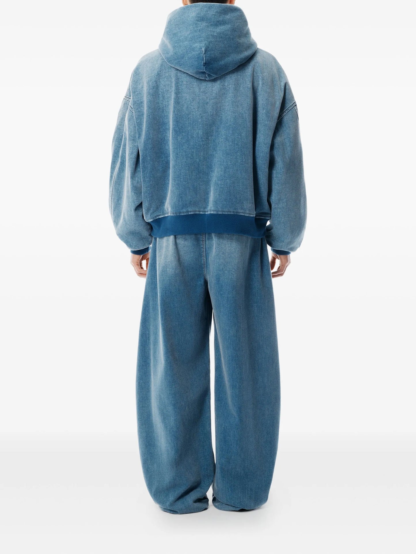 hooded zip-up denim jacket