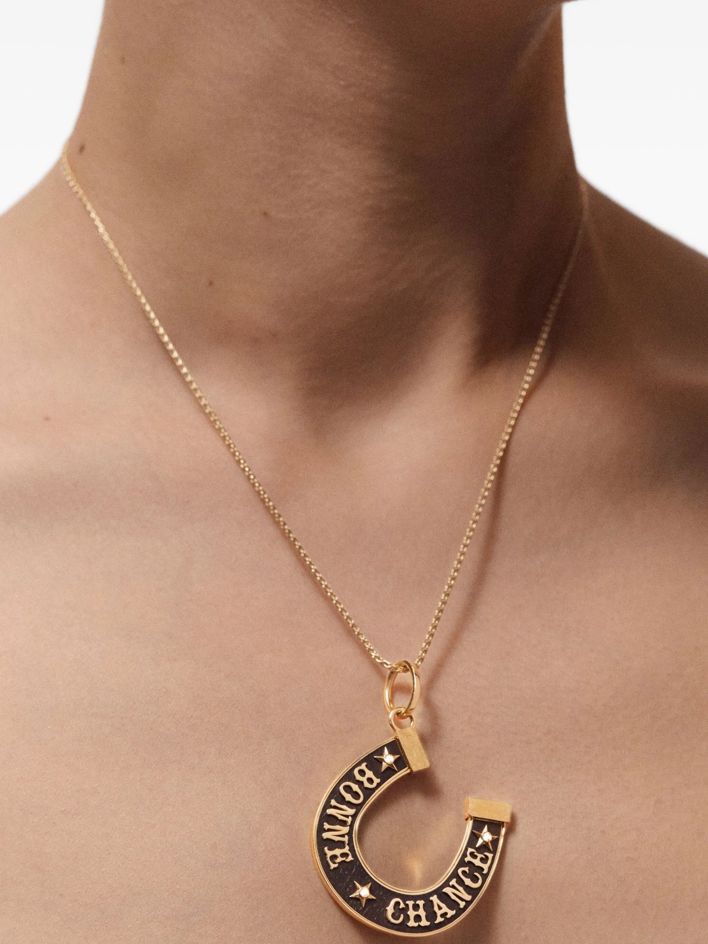 18K yellow jumbo Bonne Chance ebony pendant