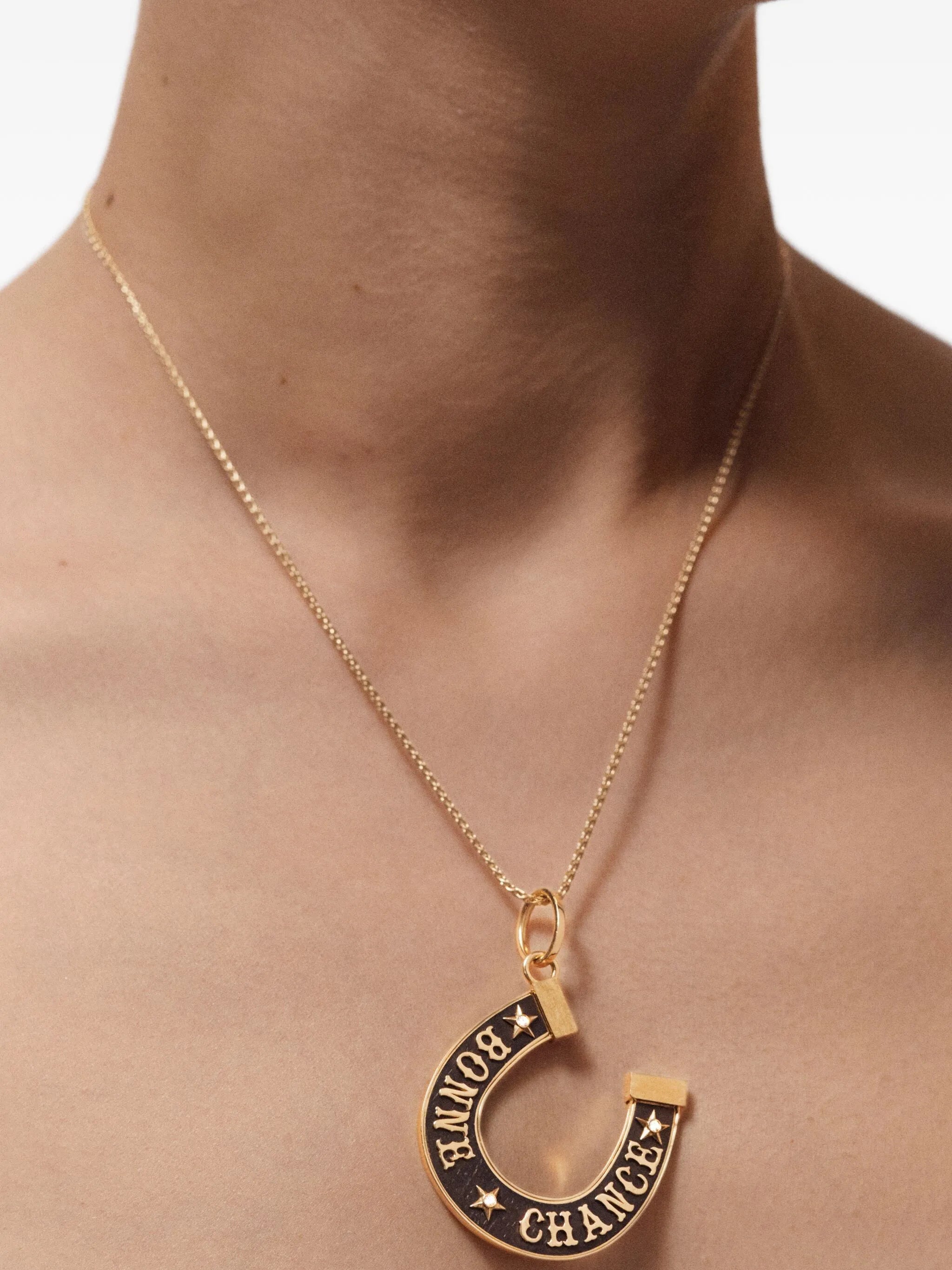 18K yellow jumbo Bonne Chance ebony pendant