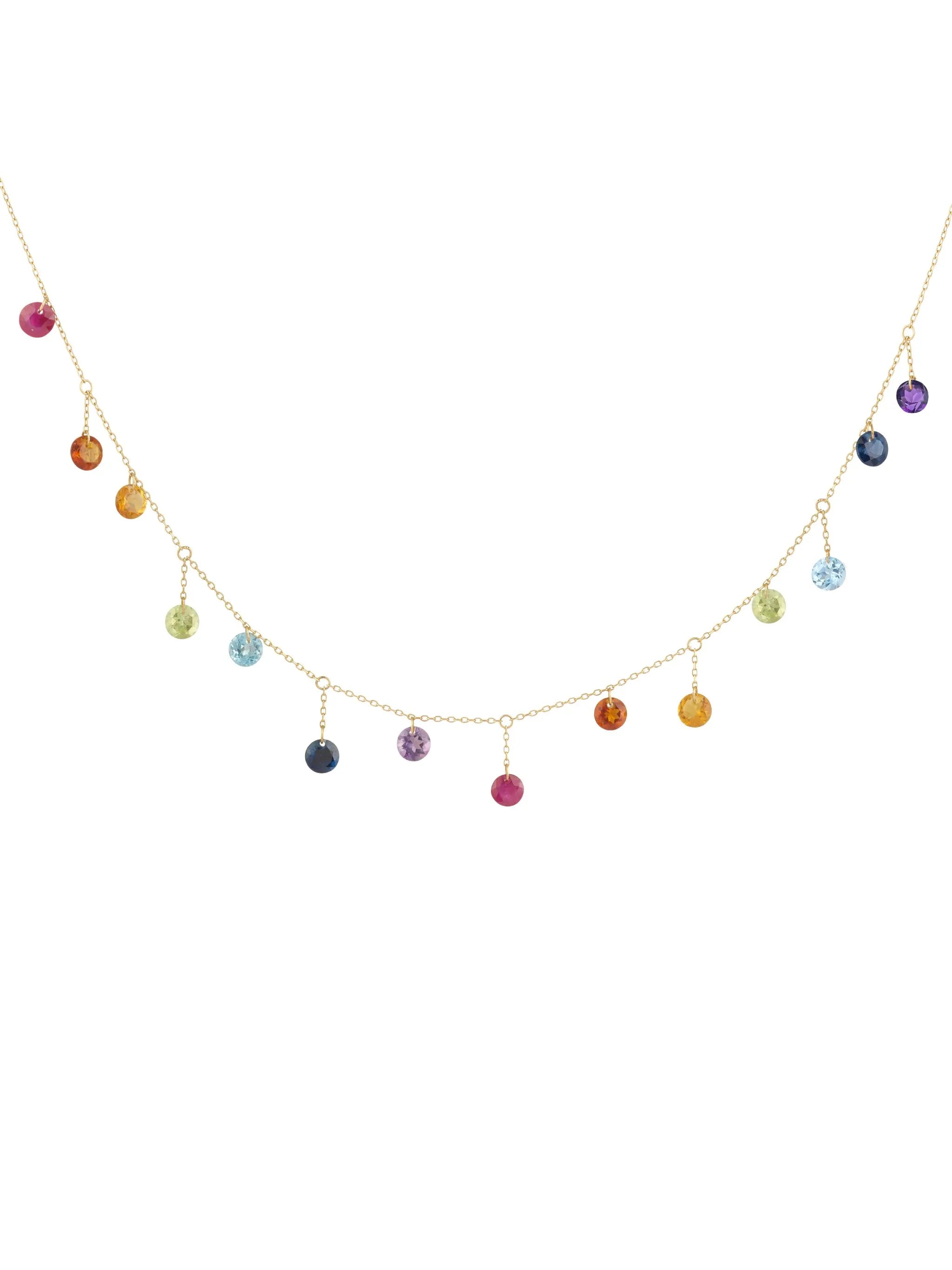 18K yellow gold precious stones necklace