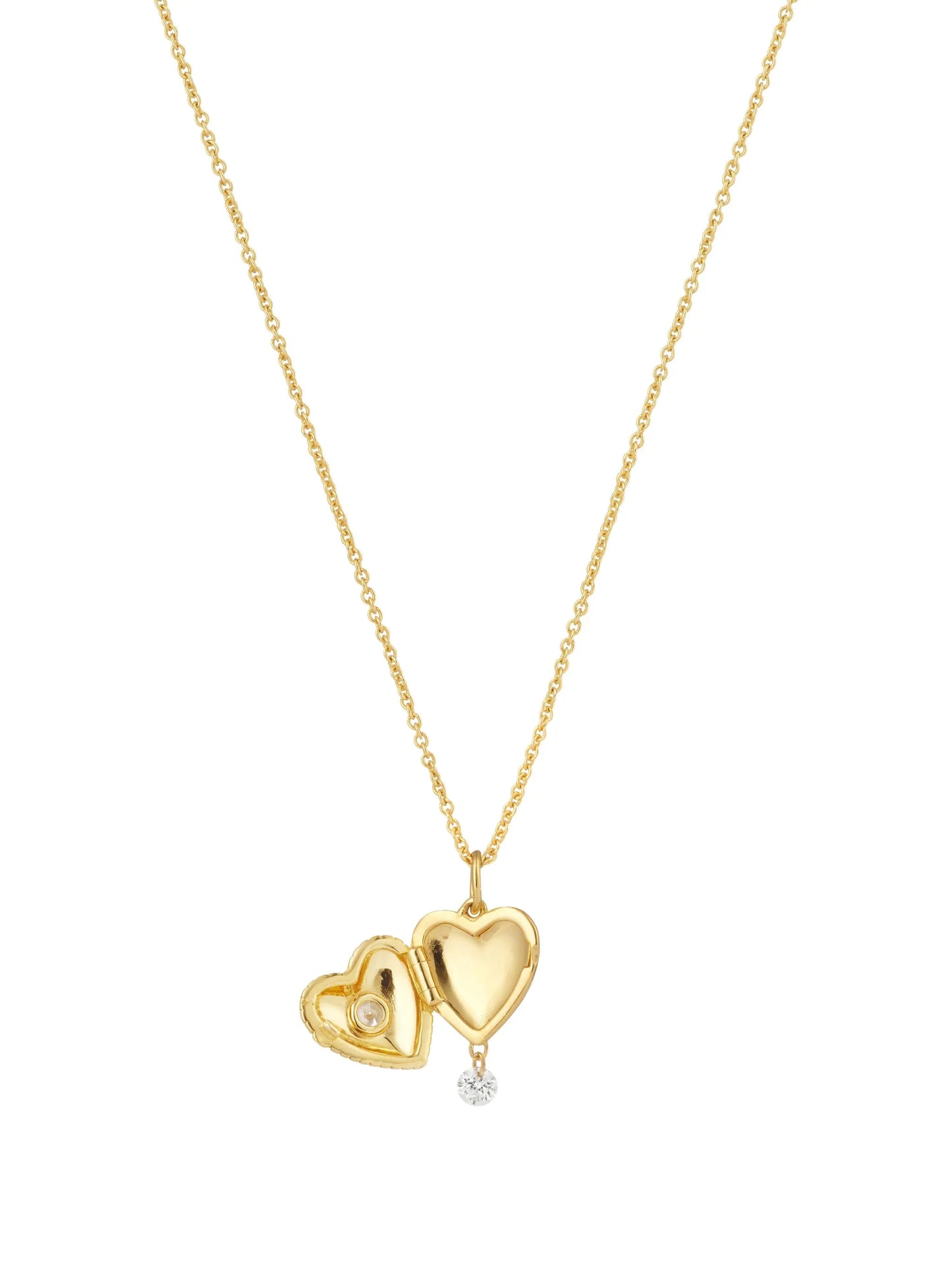 9K yellow gold diamond heart-pendant necklace