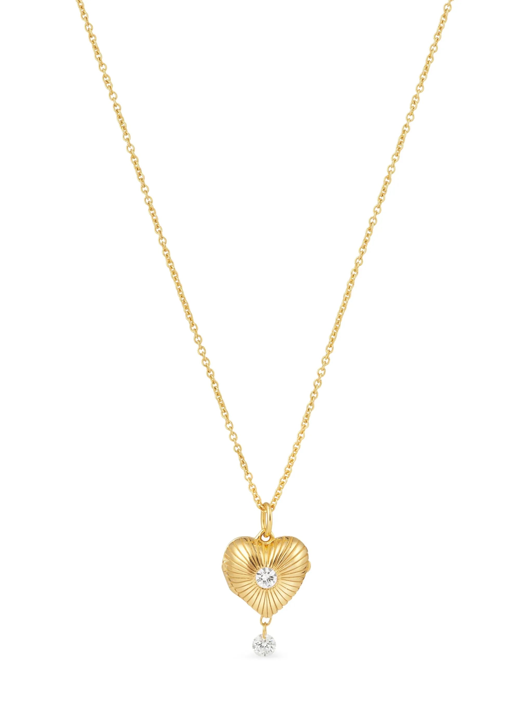 9K yellow gold diamond heart-pendant necklace