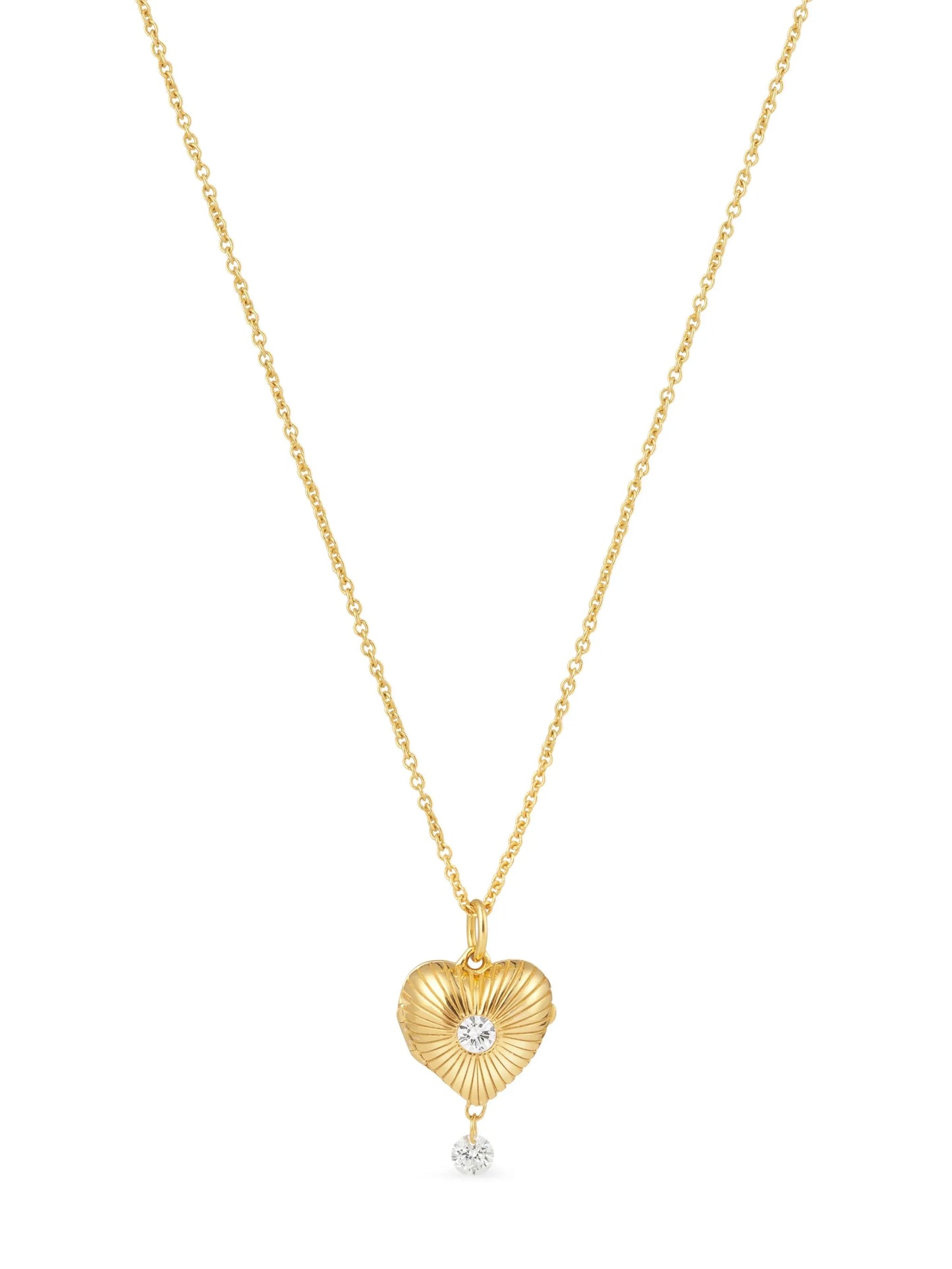 9K yellow gold diamond heart-pendant necklace
