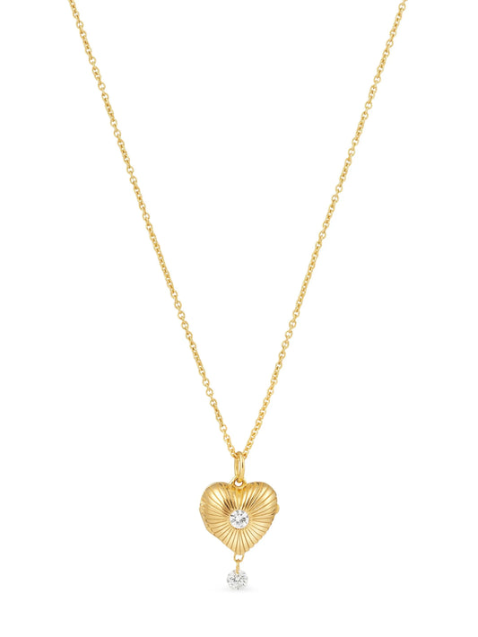 9K yellow gold diamond heart-pendant necklace