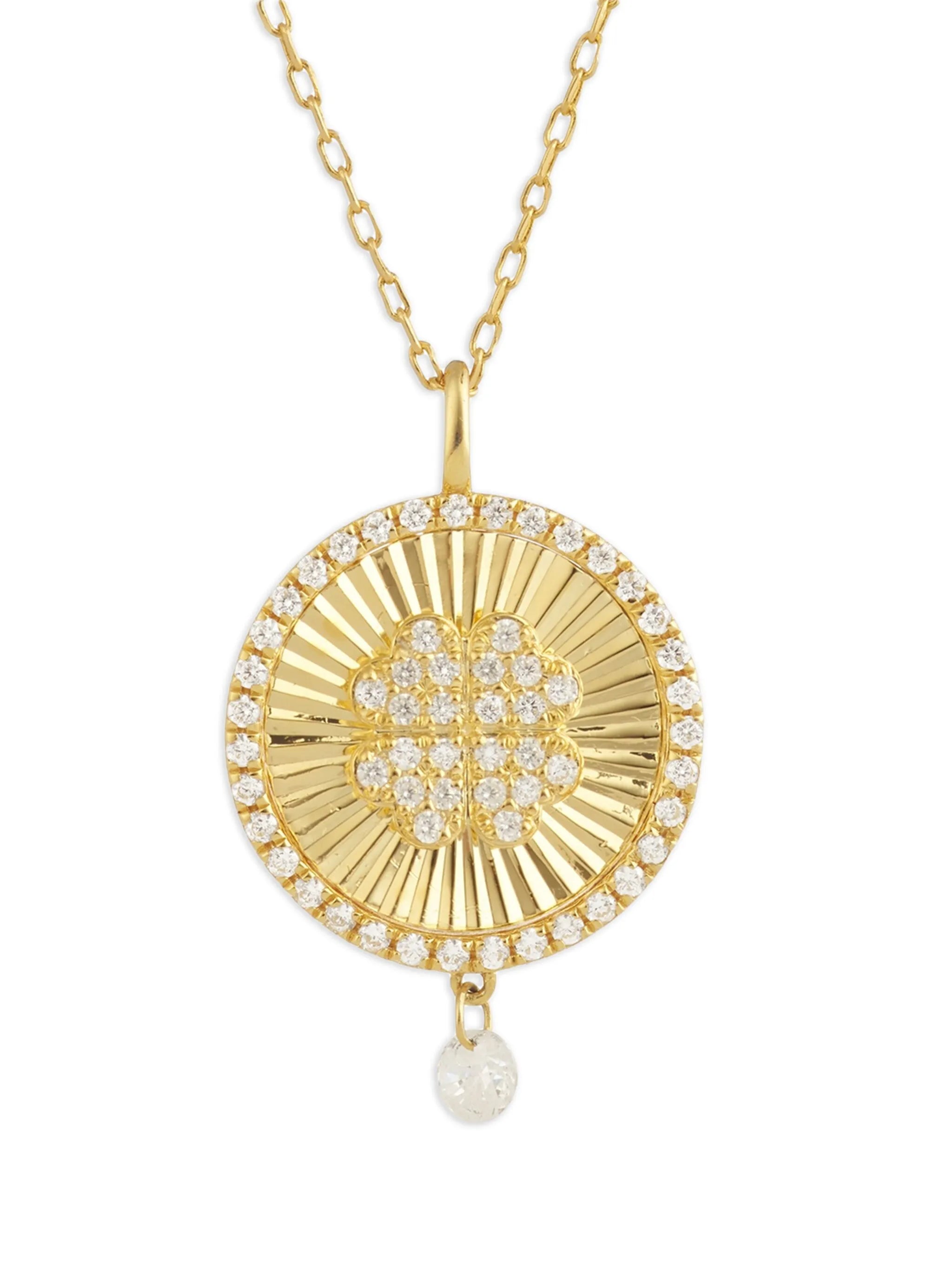 18CT yellow gold diamond clover necklace