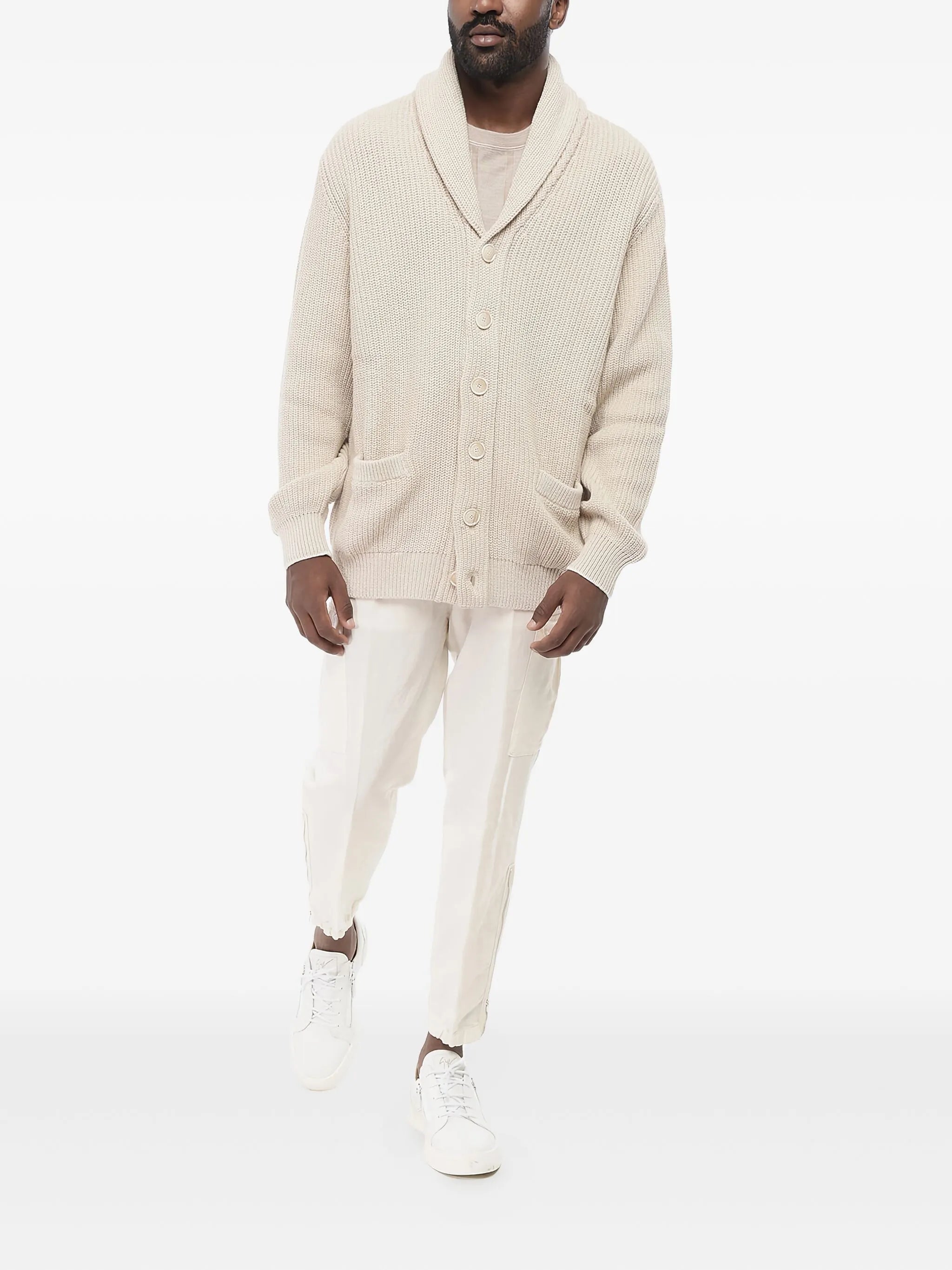 shawl-collar button-up cardigan