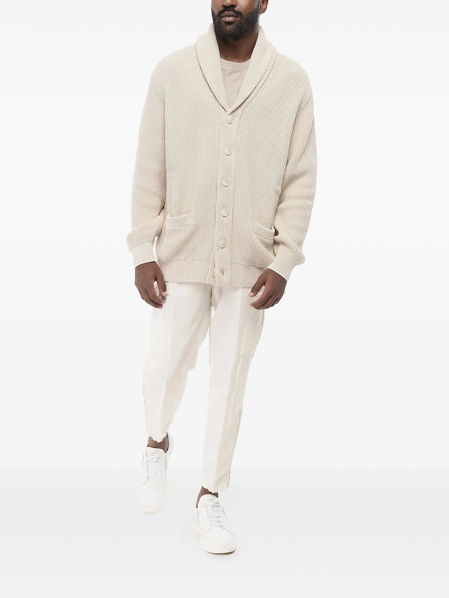 shawl-collar button-up cardigan