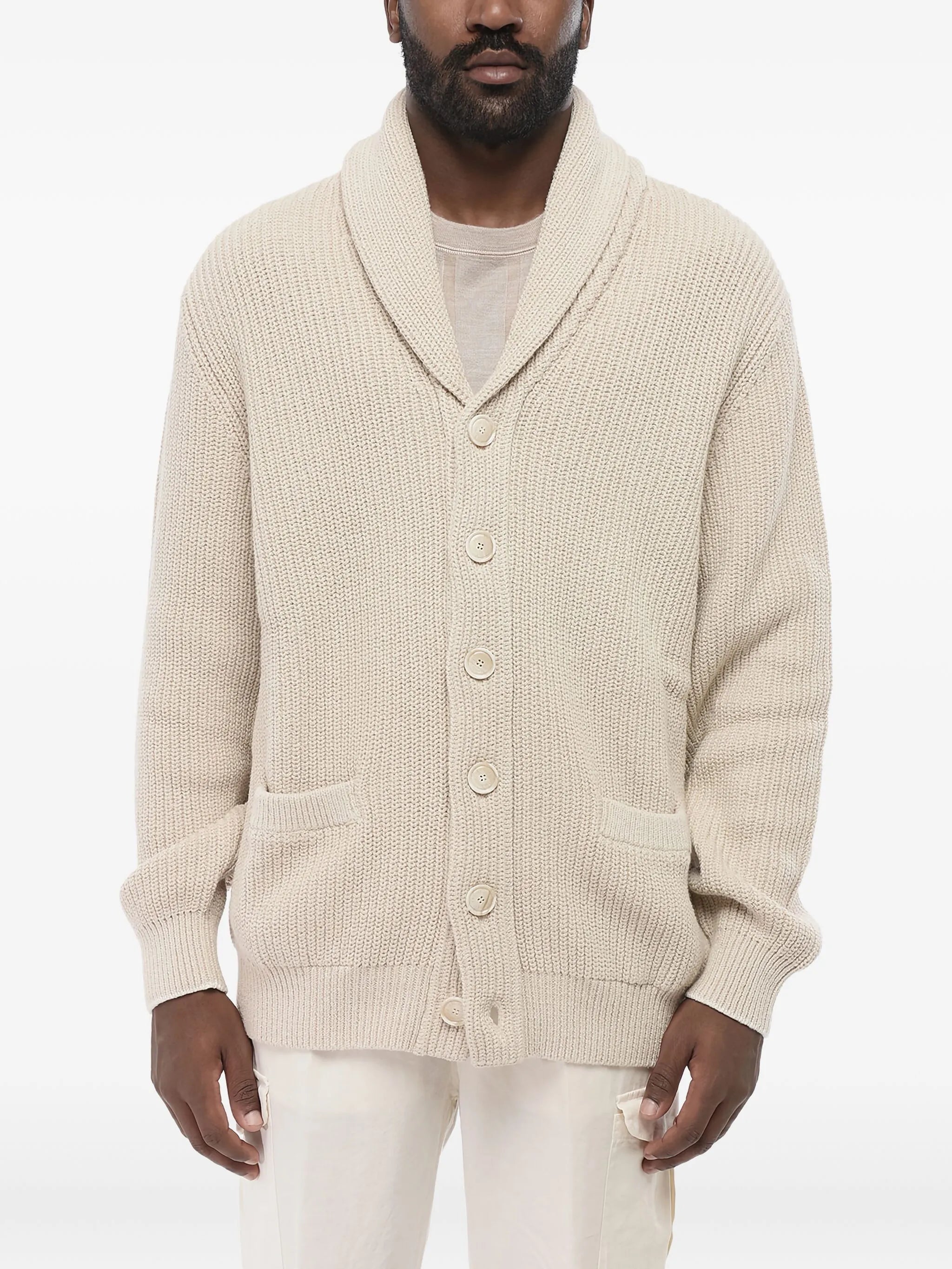 shawl-collar button-up cardigan