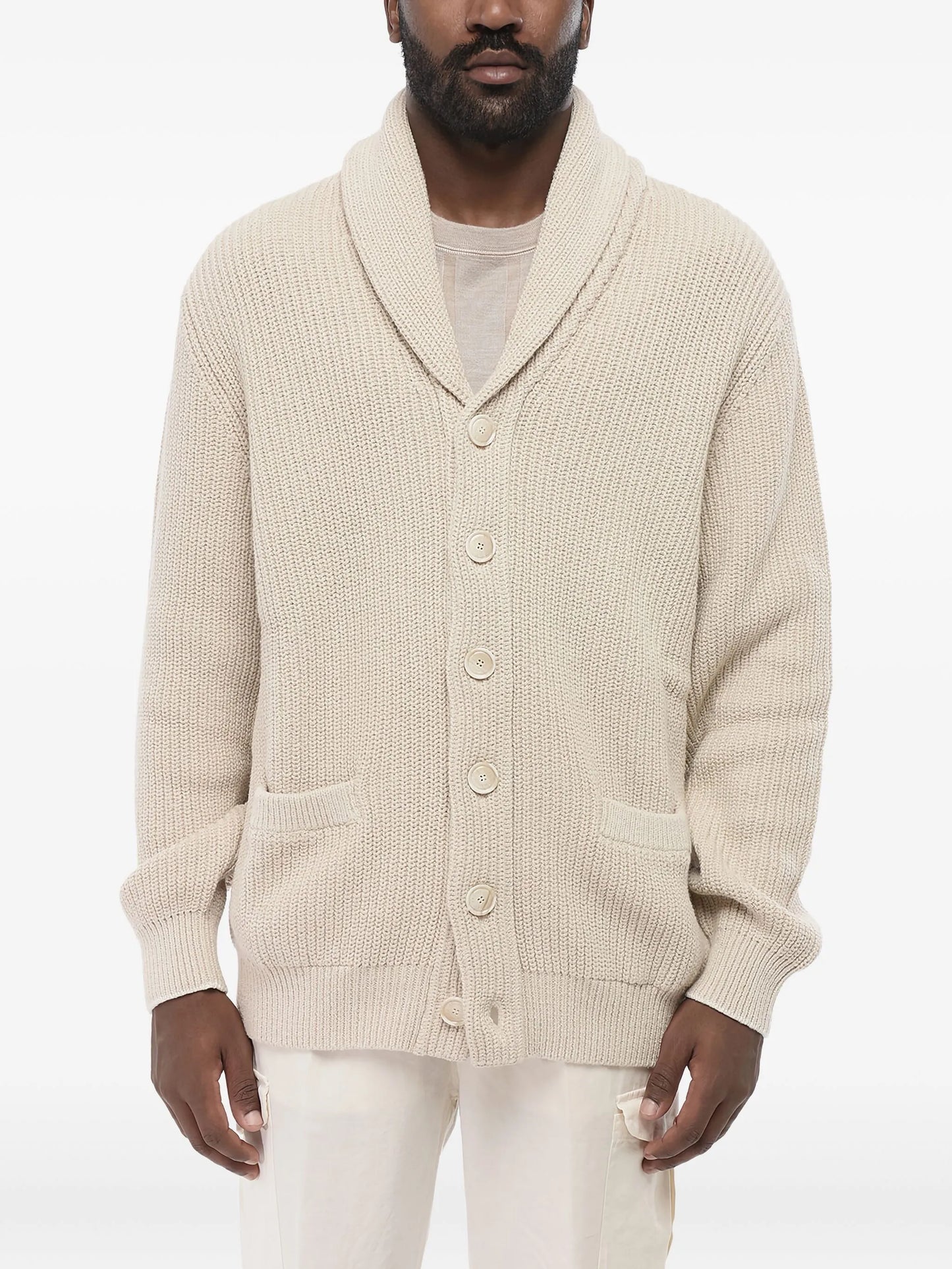 shawl-collar button-up cardigan