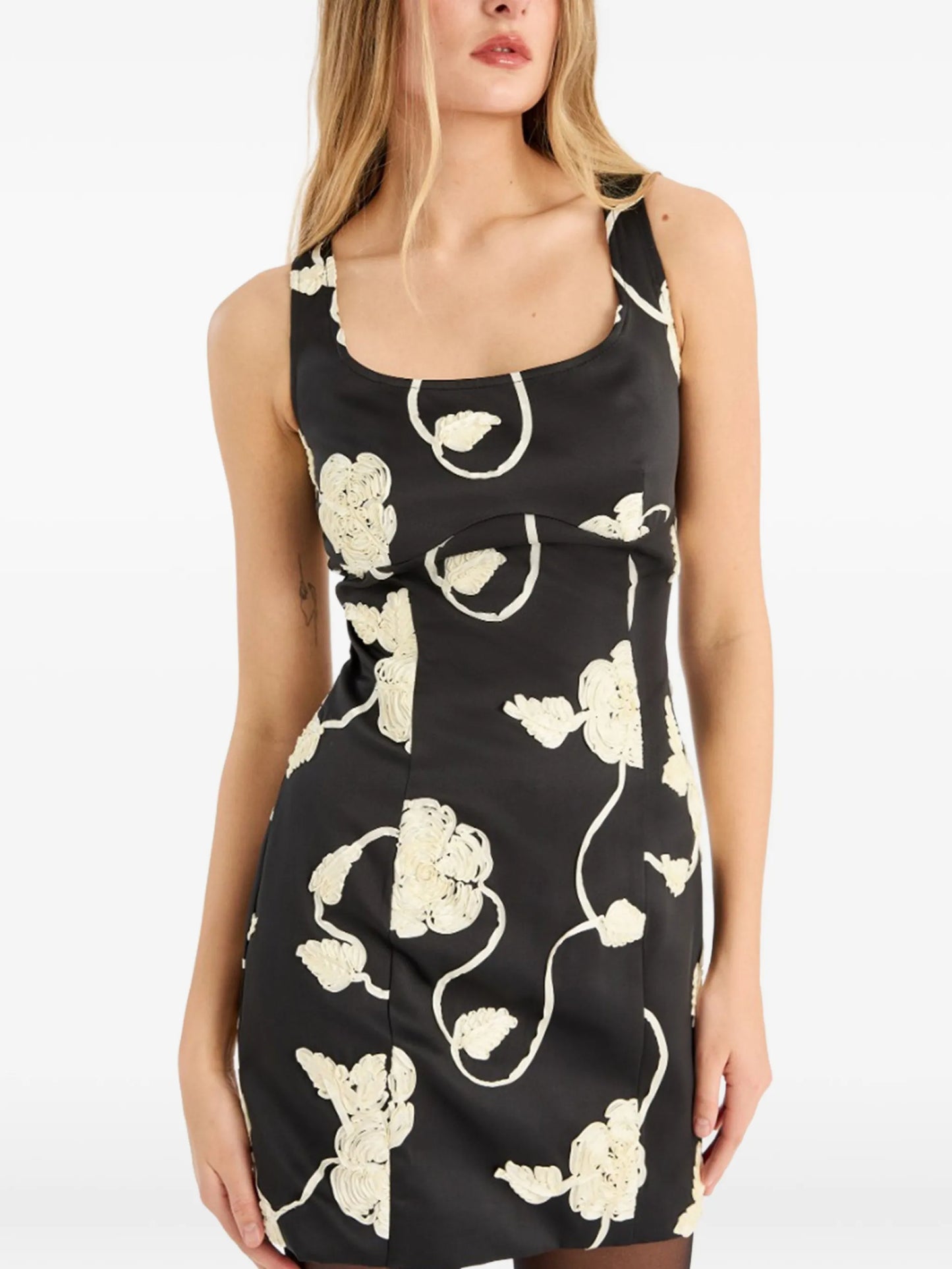 3D flower mini dress black
