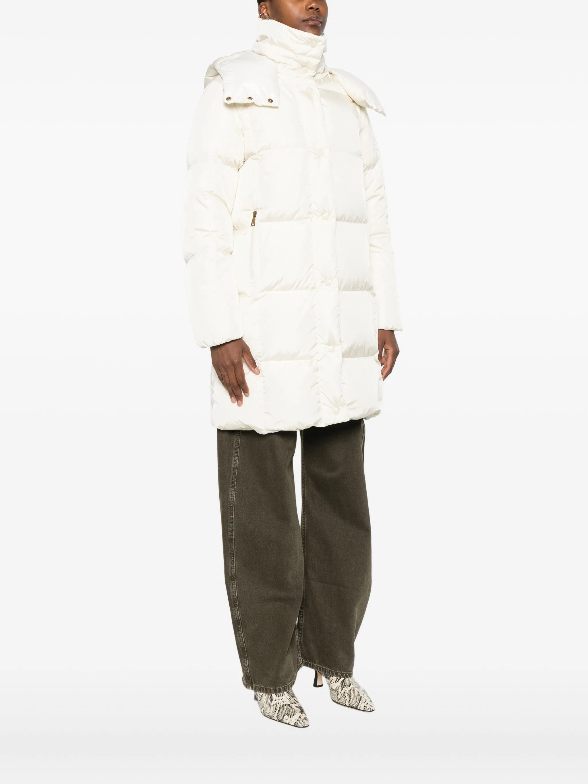 quilted hooded single-breasted coat