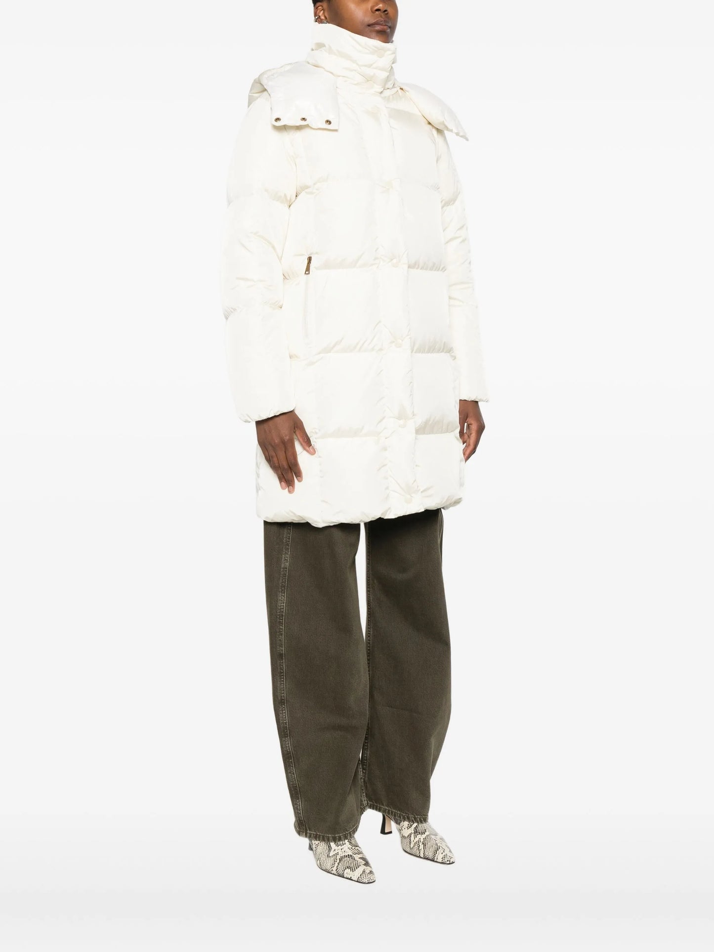 quilted hooded single-breasted coat