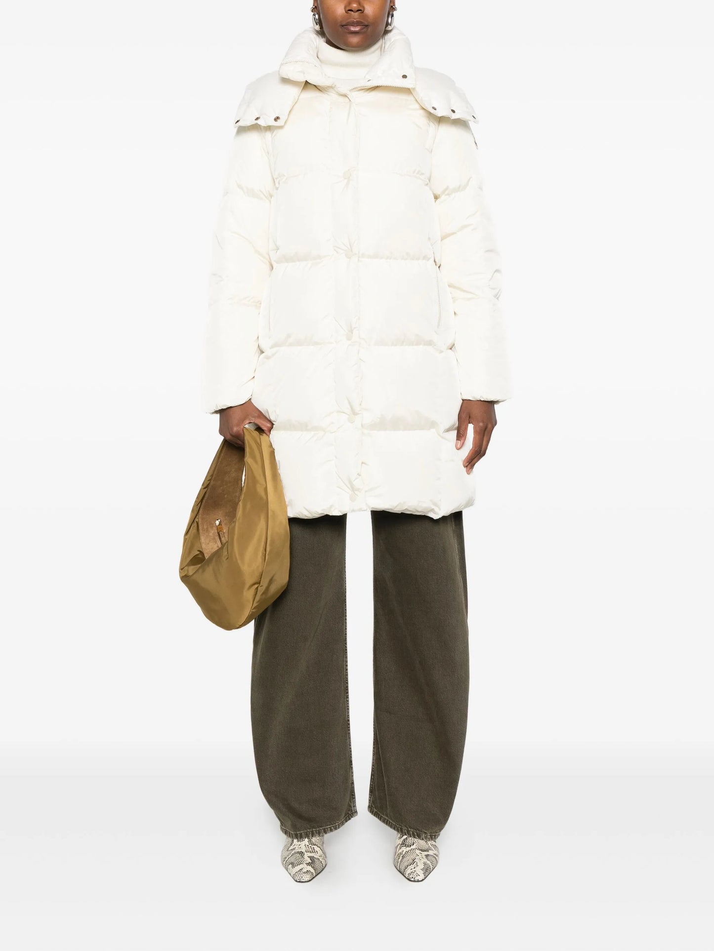 quilted hooded single-breasted coat