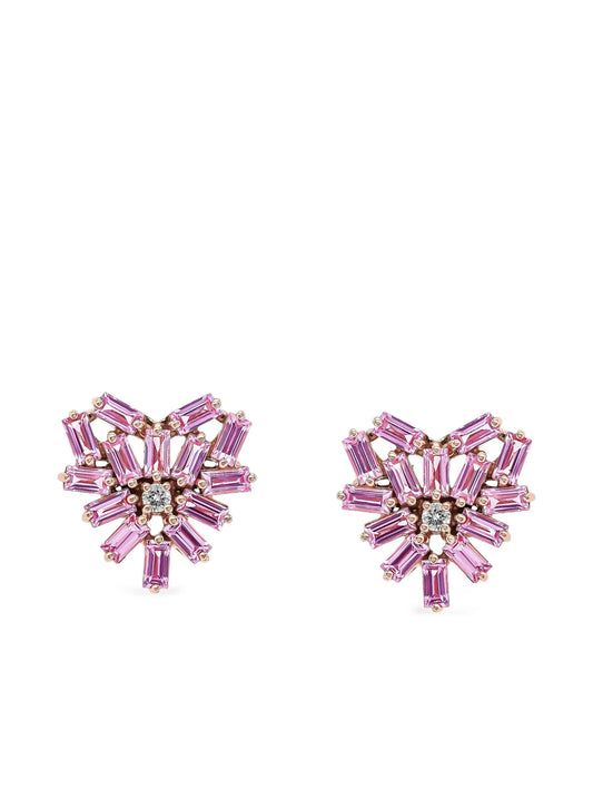 18CT rose gold diamond and pink sapphire earrings
