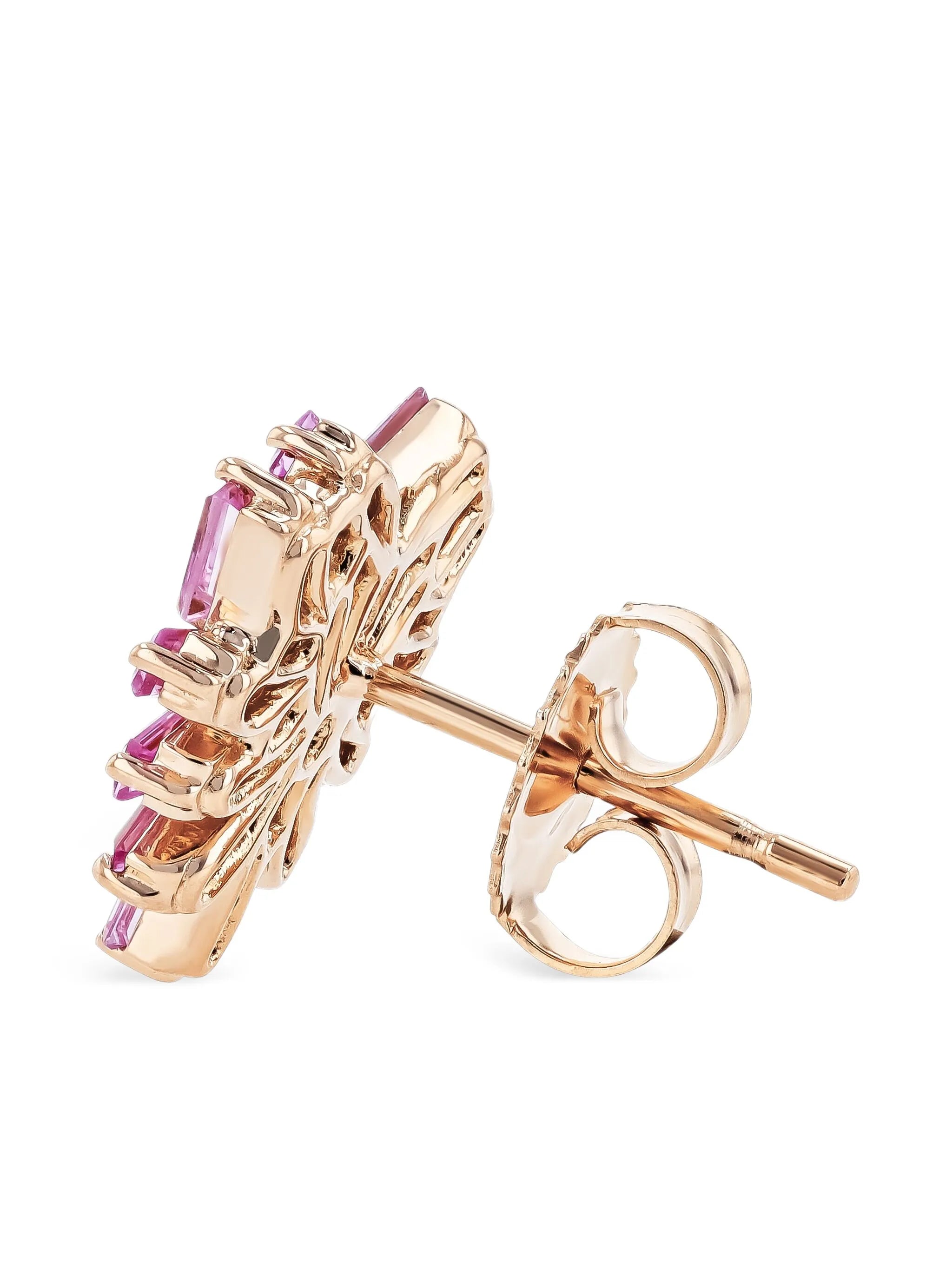 18K rose gold diamond and pink sapphire earrings