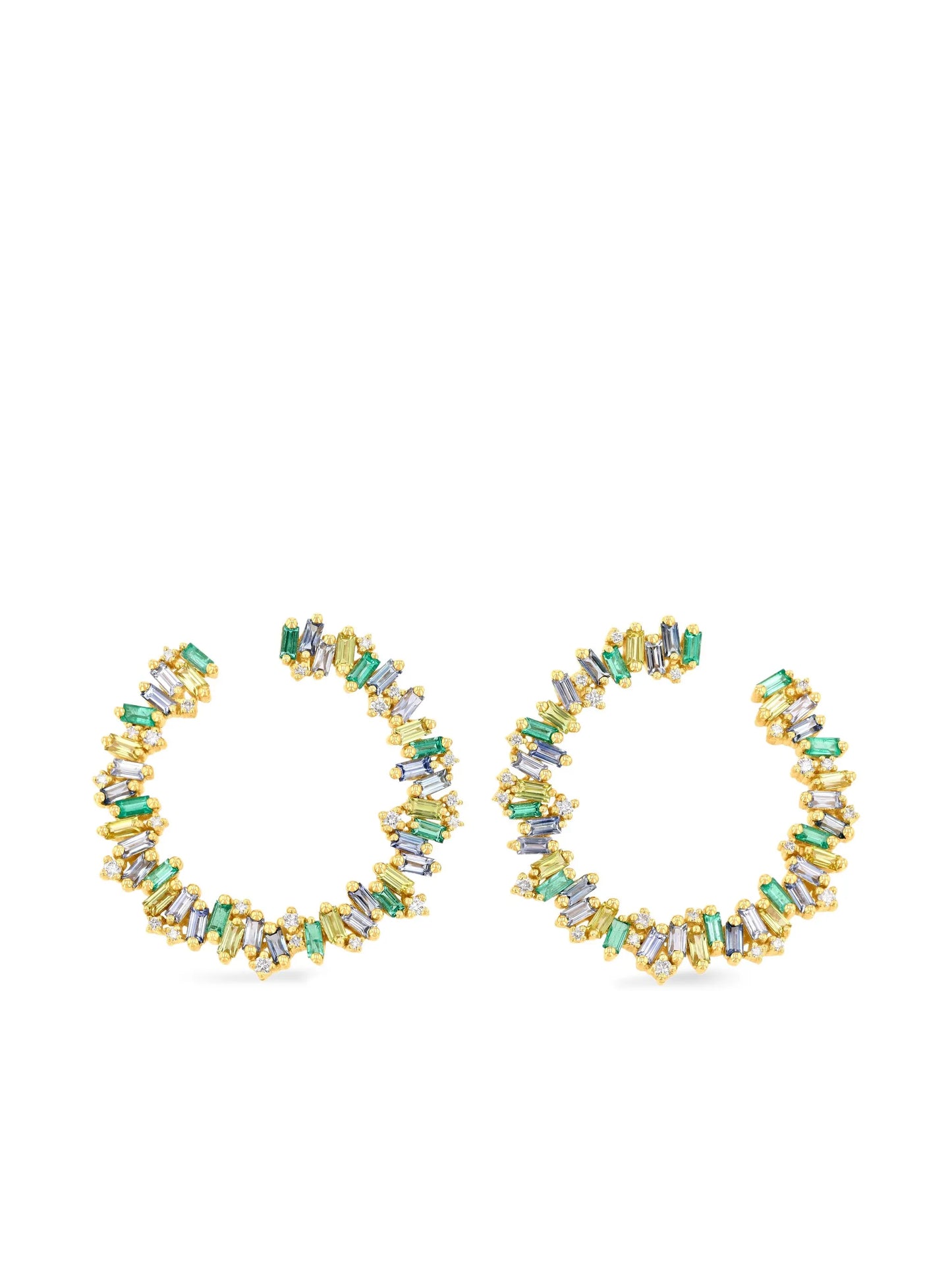 18K yellow gold Sideways sapphire and diamond earrings