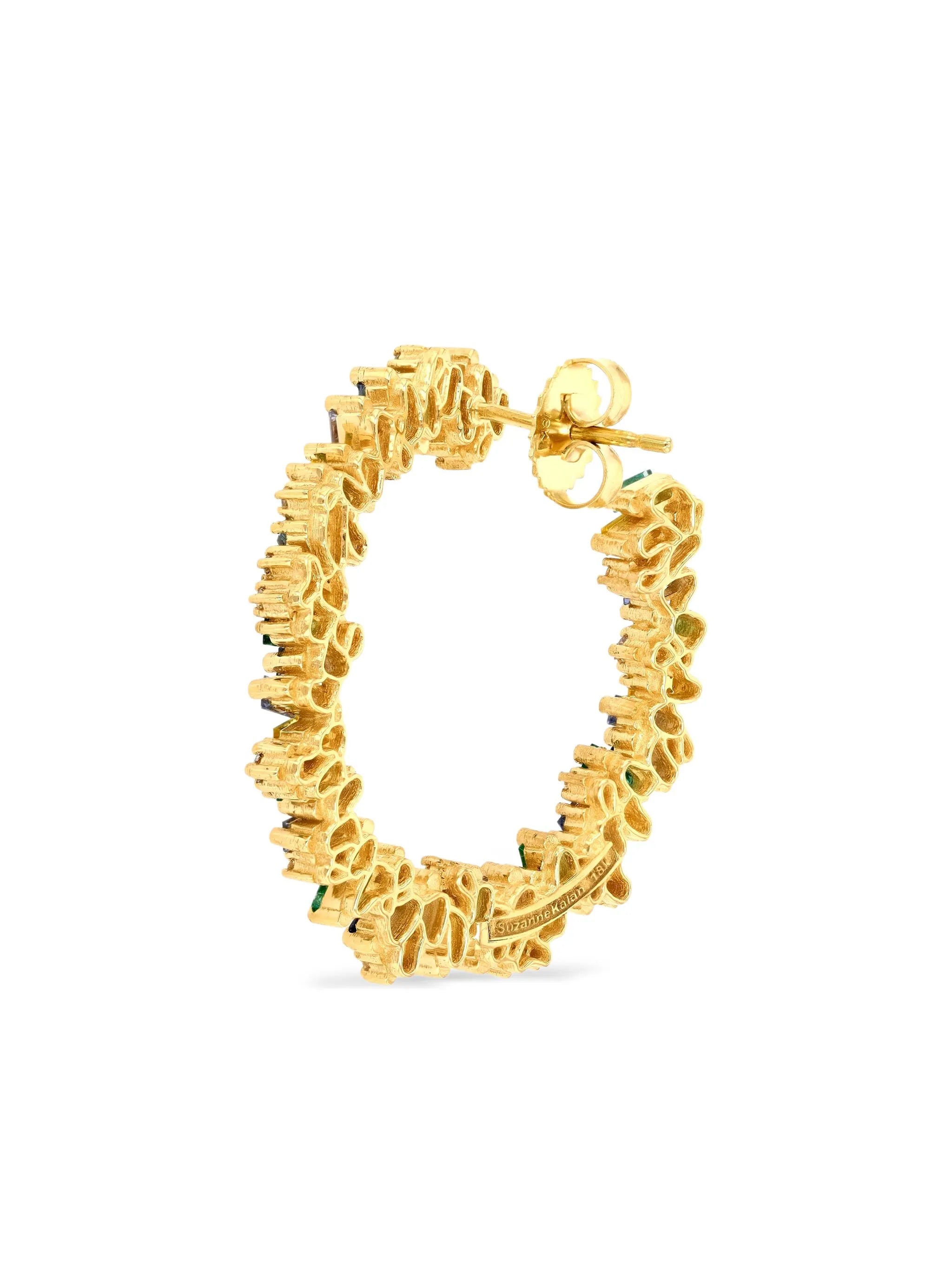 18K yellow gold Sideways sapphire and diamond earrings