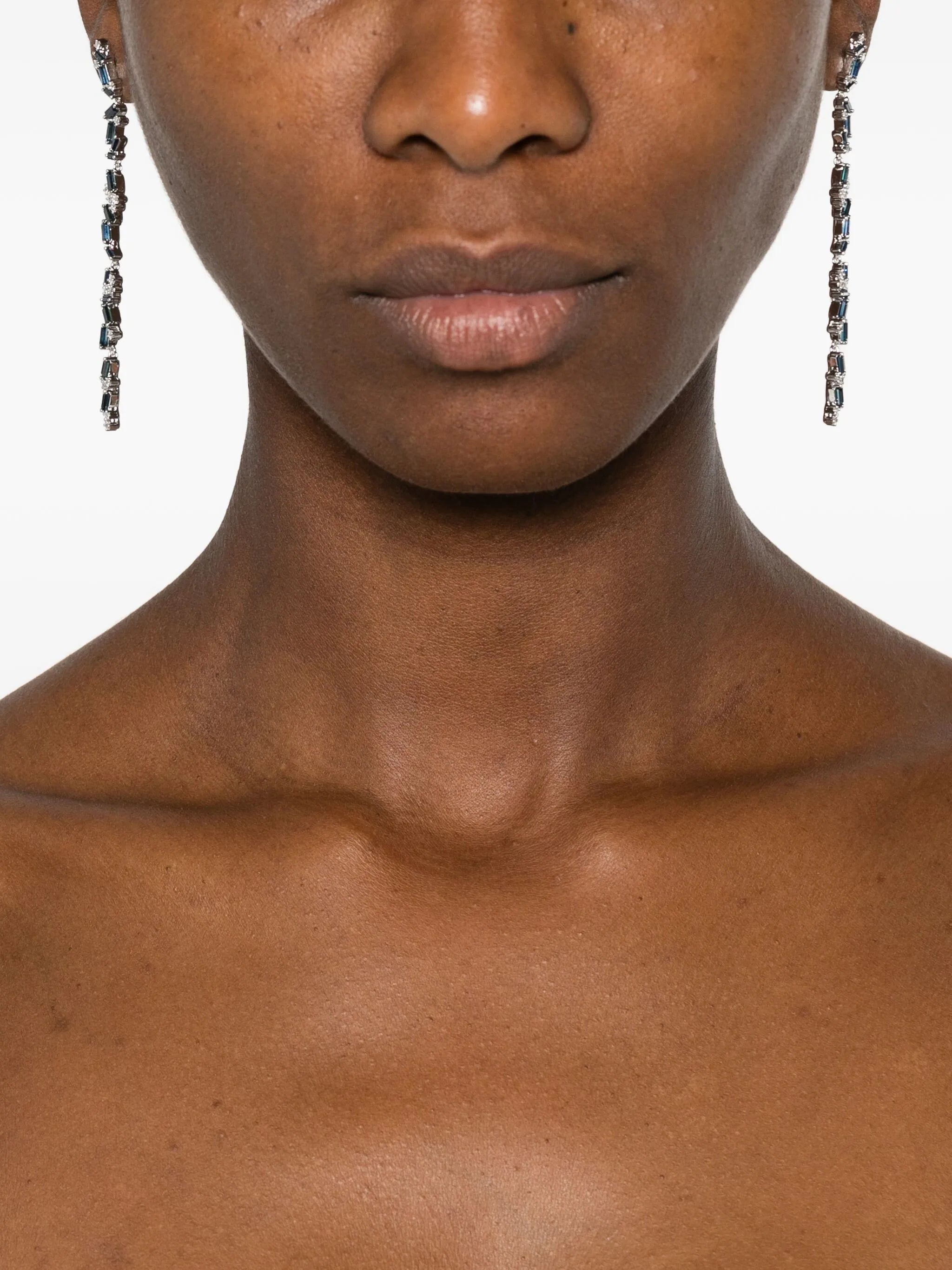 18K white gold blue sapphire and dangle earrings