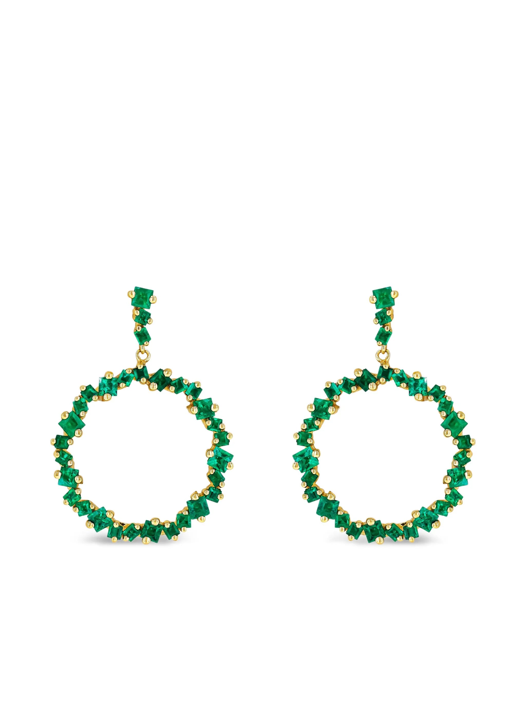 18K yellow gold emerald Hollow drop earrings