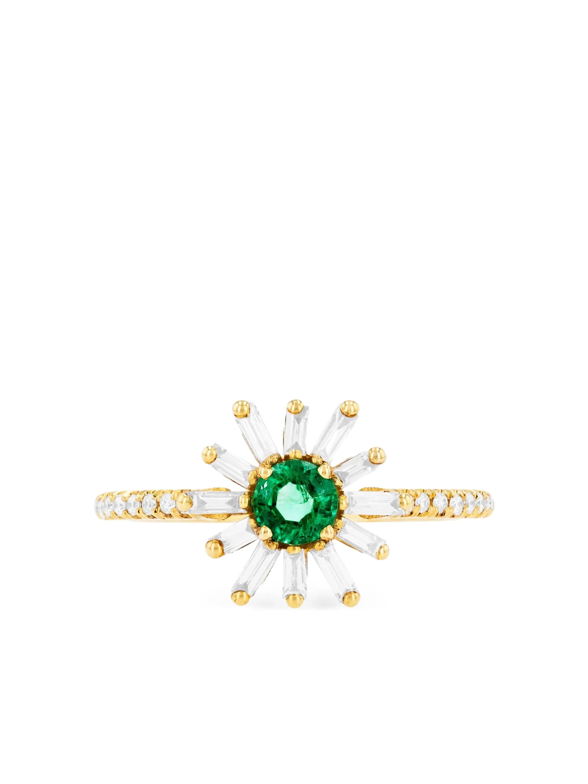18K yellow gold Flower Spark emerald and diamond ring