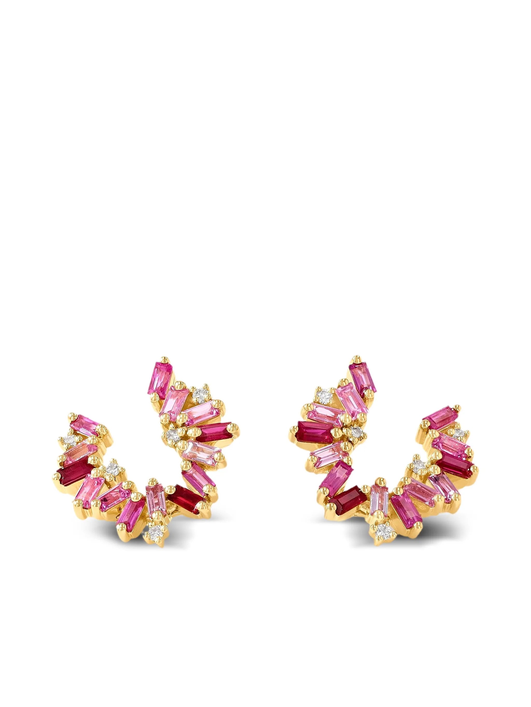 18CT yellow gold multi-stone swirl earrings
