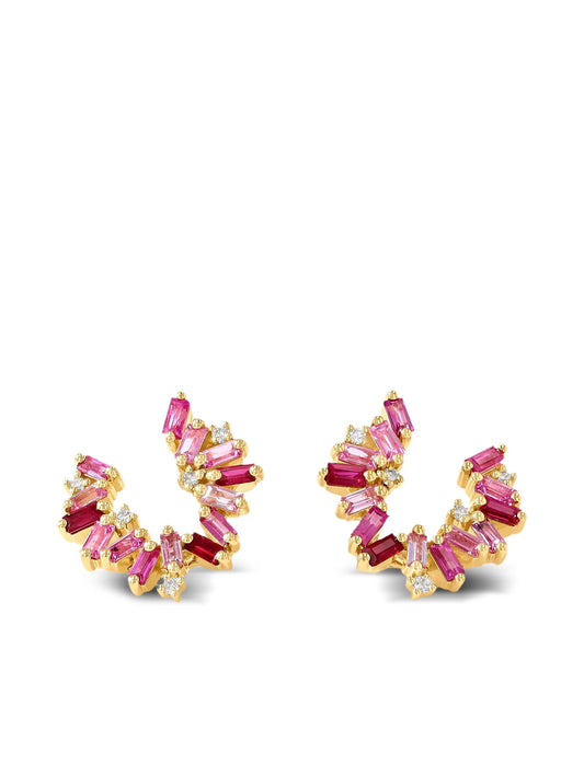 18CT yellow gold multi-stone swirl earrings