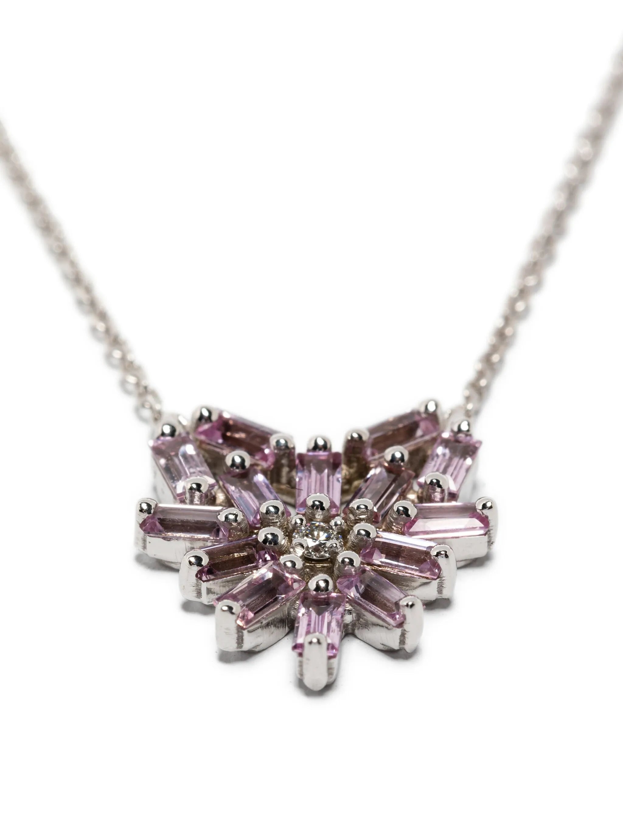 18K white gold small Heart Pendant pink sapphire and diamond necklace
